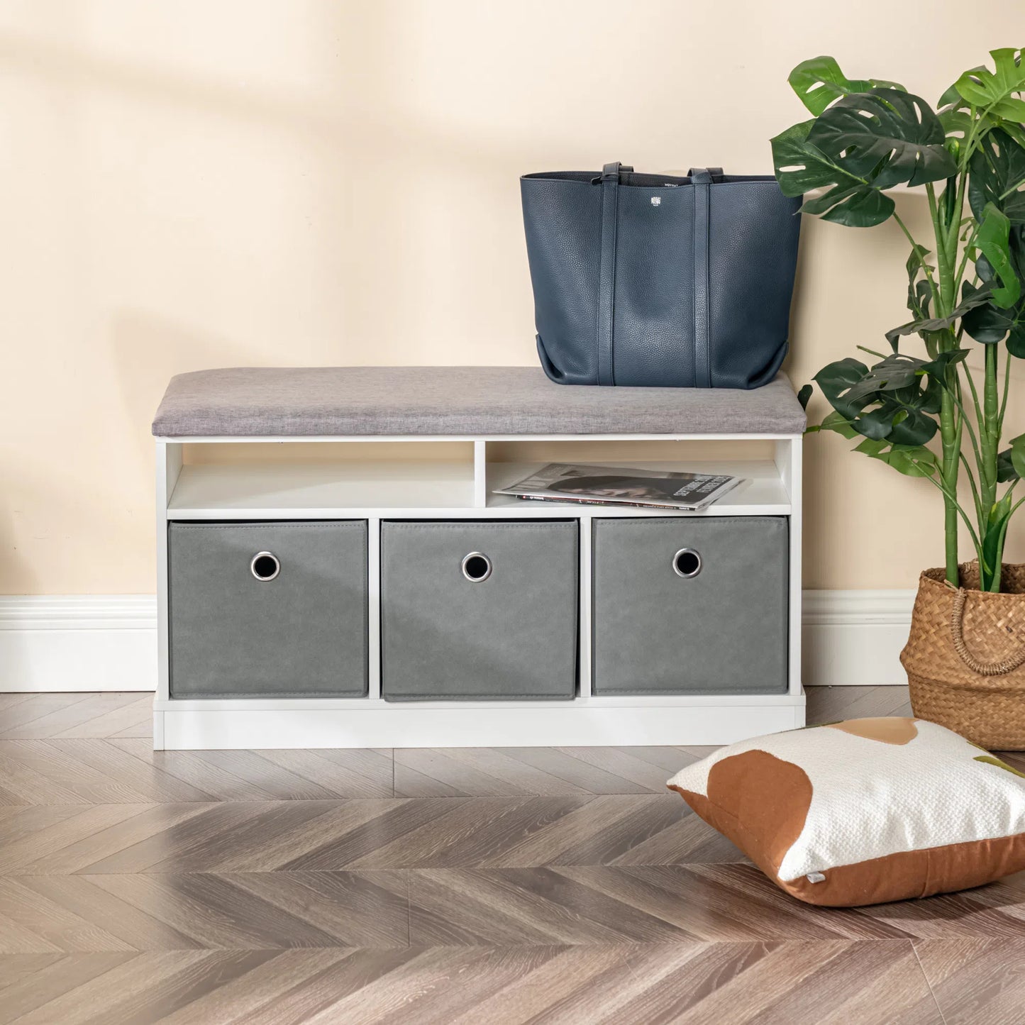 Armoire de Rangement Multifonctionnelle, Armoire à Chaussures, Tabouret de Rangement avec Tiroir en Non-Tissé, 94x34x50cm--Blanc