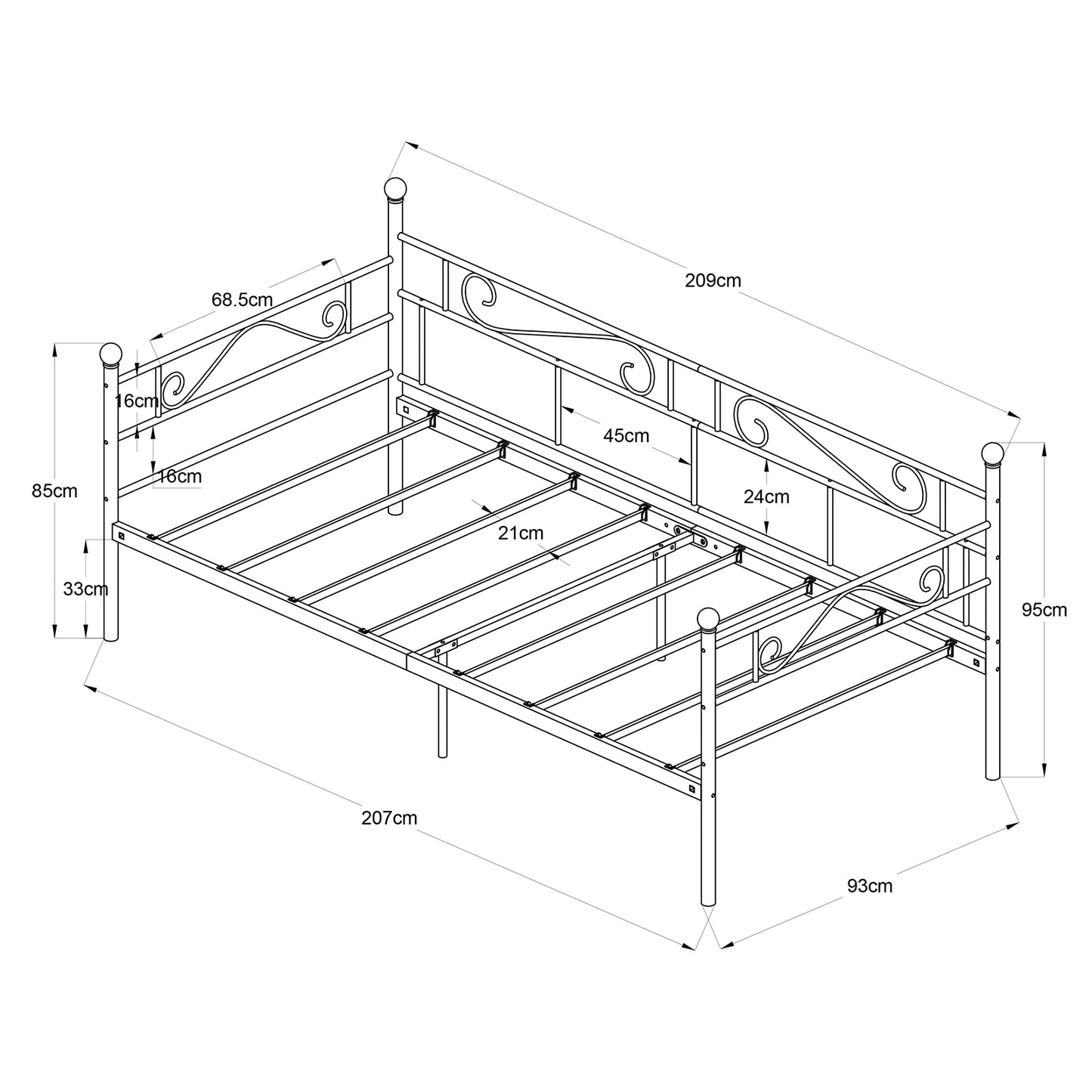 Cadre de Lit Simple en Métal 90x200 cm - Noir, Design Moderne et Résistant