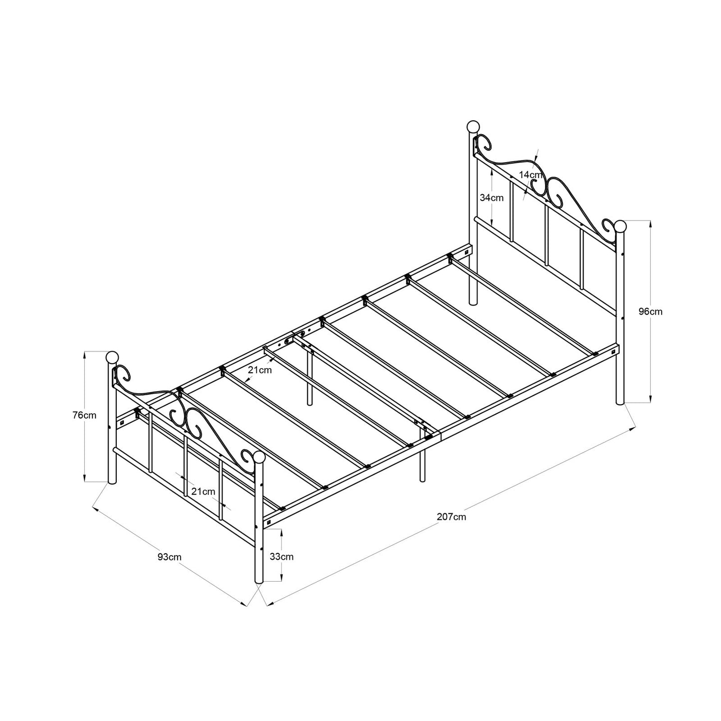 Cadre de Lit Simple en Métal 90x200 cm - Blanc, Design Moderne et Solide