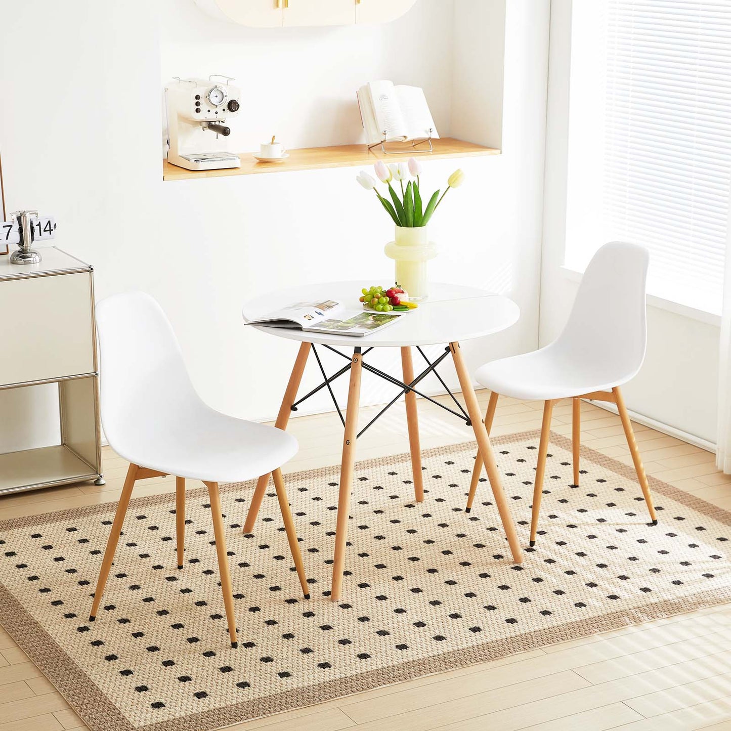 Lot de 2 Chaises de Salle à Manger de Style Scandinave avec Châssis en Fer et Pieds en Hêtre Veiné - 51x46x85cm - Blanc