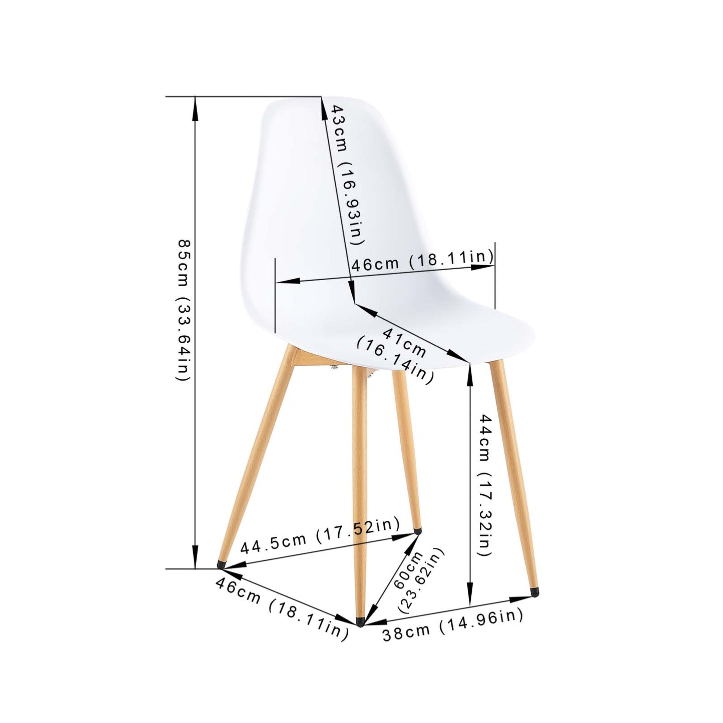 Lot de 4 Chaises de Salle à Manger de Style Scandinave avec Châssis en Fer et Pieds en Hêtre Veiné - 51x46x85cm - Blanc