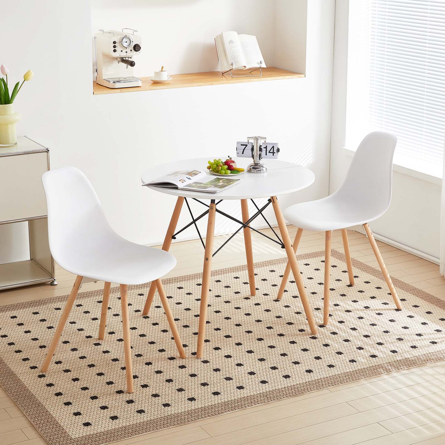 Lot de 2 Chaises de Salle à Manger de Style Scandinave avec Pieds en Hêtre - 54x46x84cm - Blanc