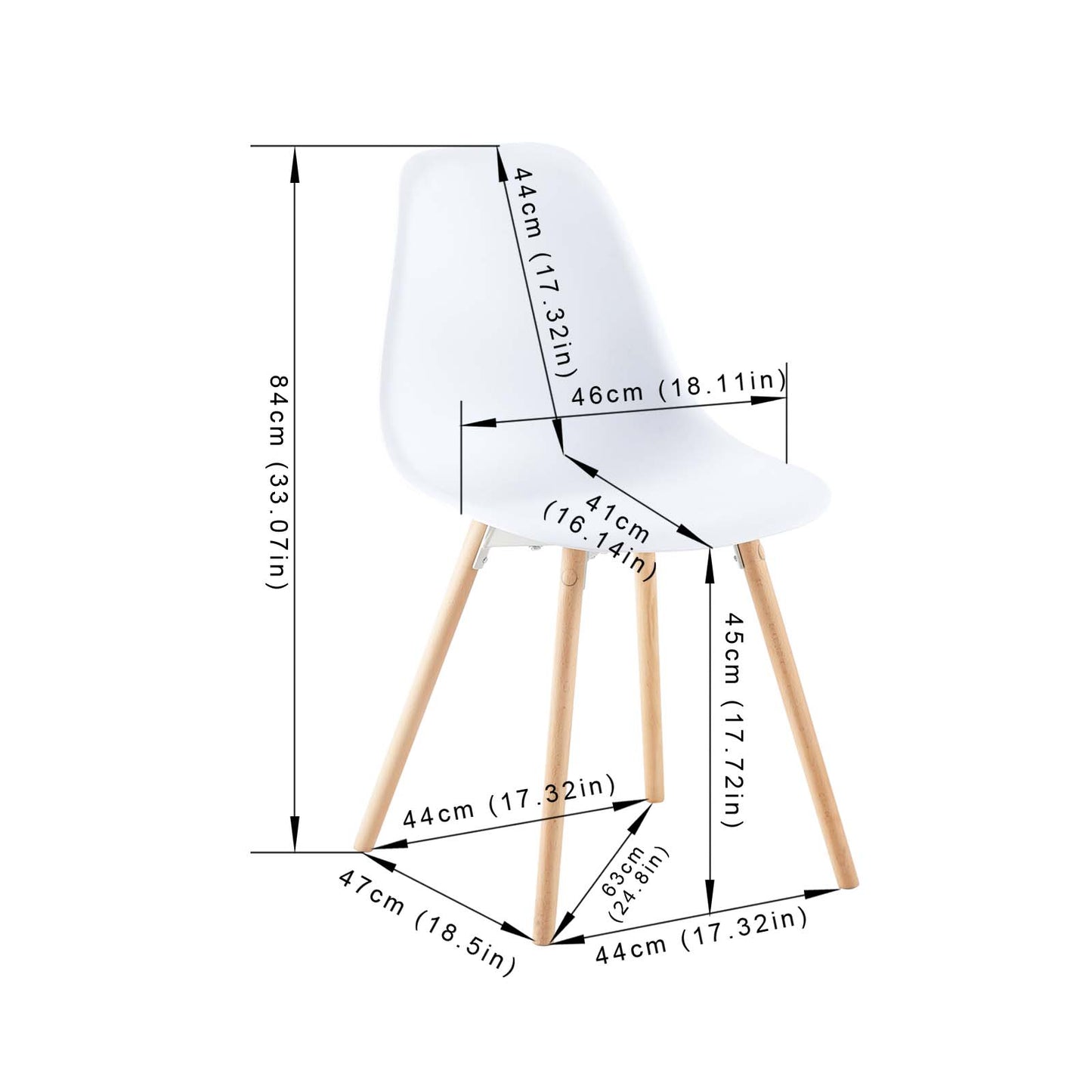 Lot de 4 Chaises de Salle à Manger de Style Scandinave avec Pieds en Hêtre - 54x46x84cm - Blanc