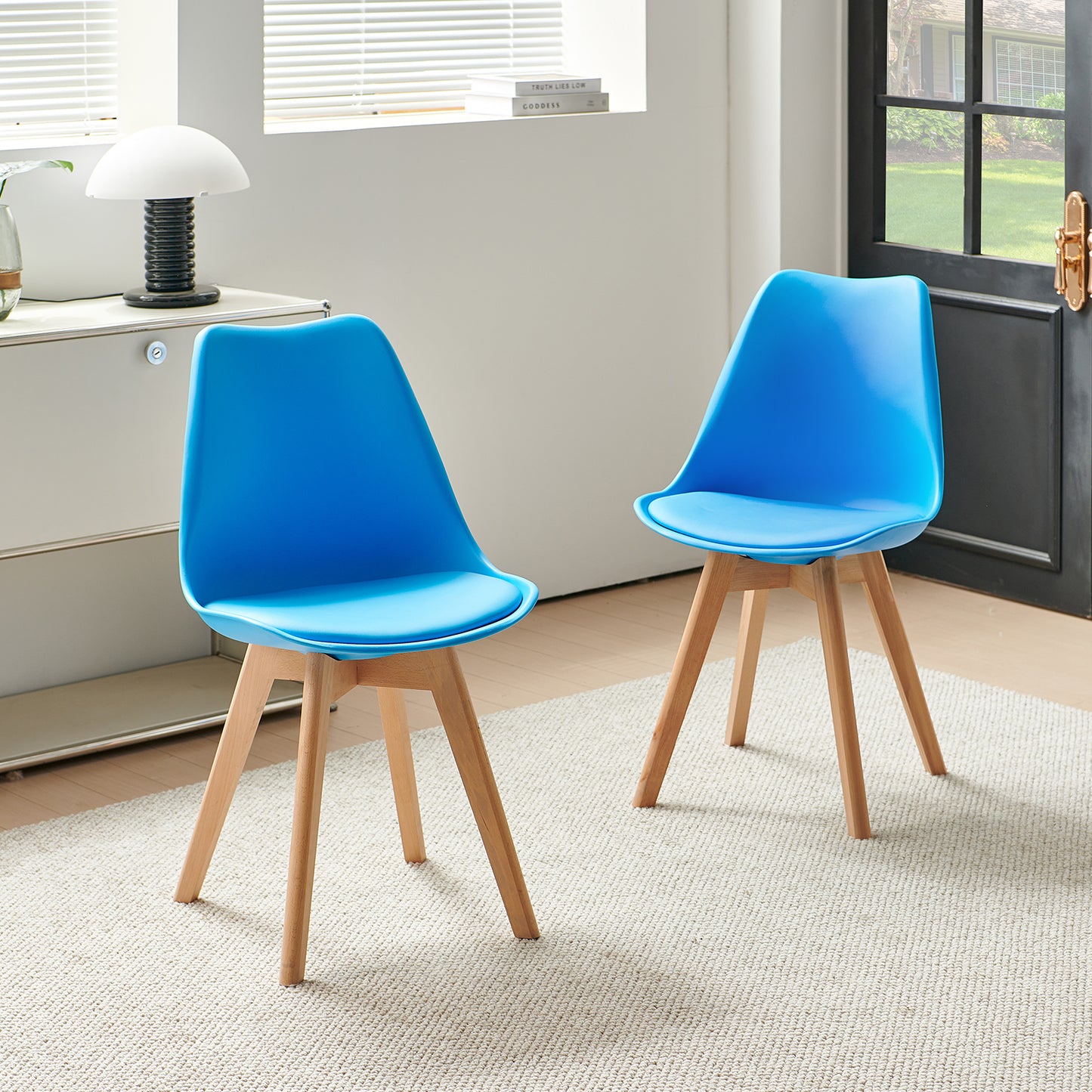 Lot de 2 chaises au design Scandinave contemporain pour salle à manger - Bleu vif