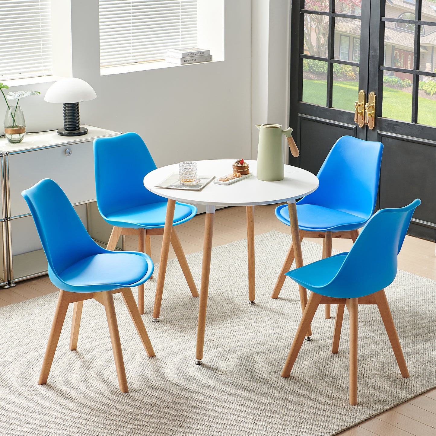 Lot de 2 chaises au design Scandinave contemporain pour salle à manger - Bleu vif