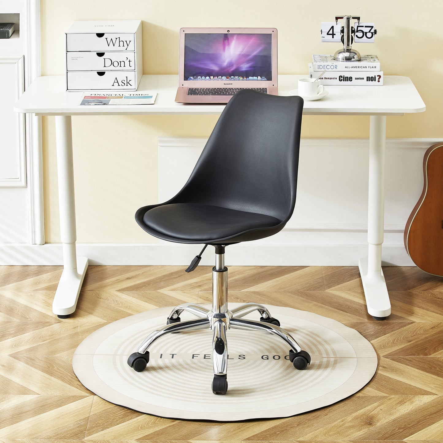 Eco friendly PP chaise de bureau - pieds en acier - relevable - 56 * 4 * 81 - 92cm - Noir