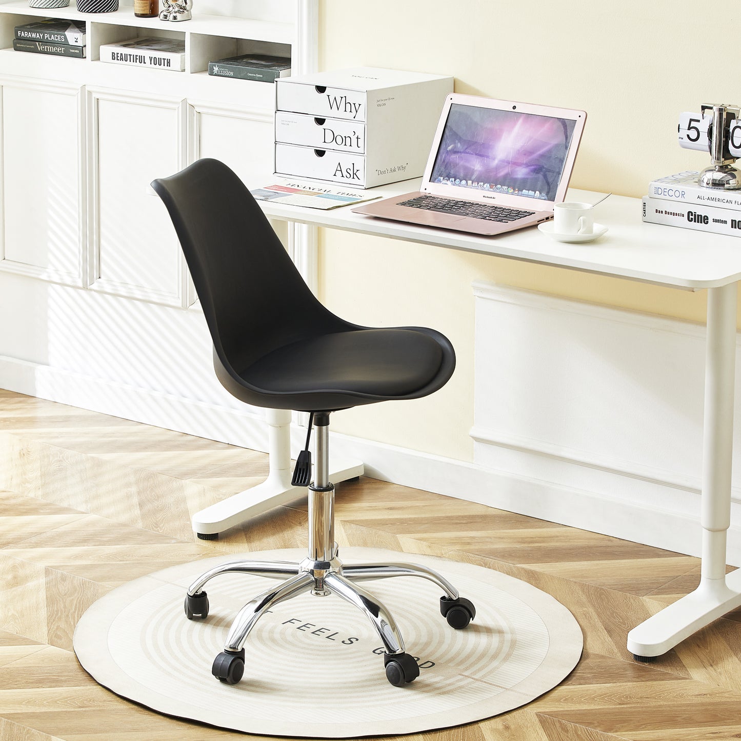 Eco friendly PP chaise de bureau - pieds en acier - relevable - 56 * 4 * 81 - 92cm - Noir