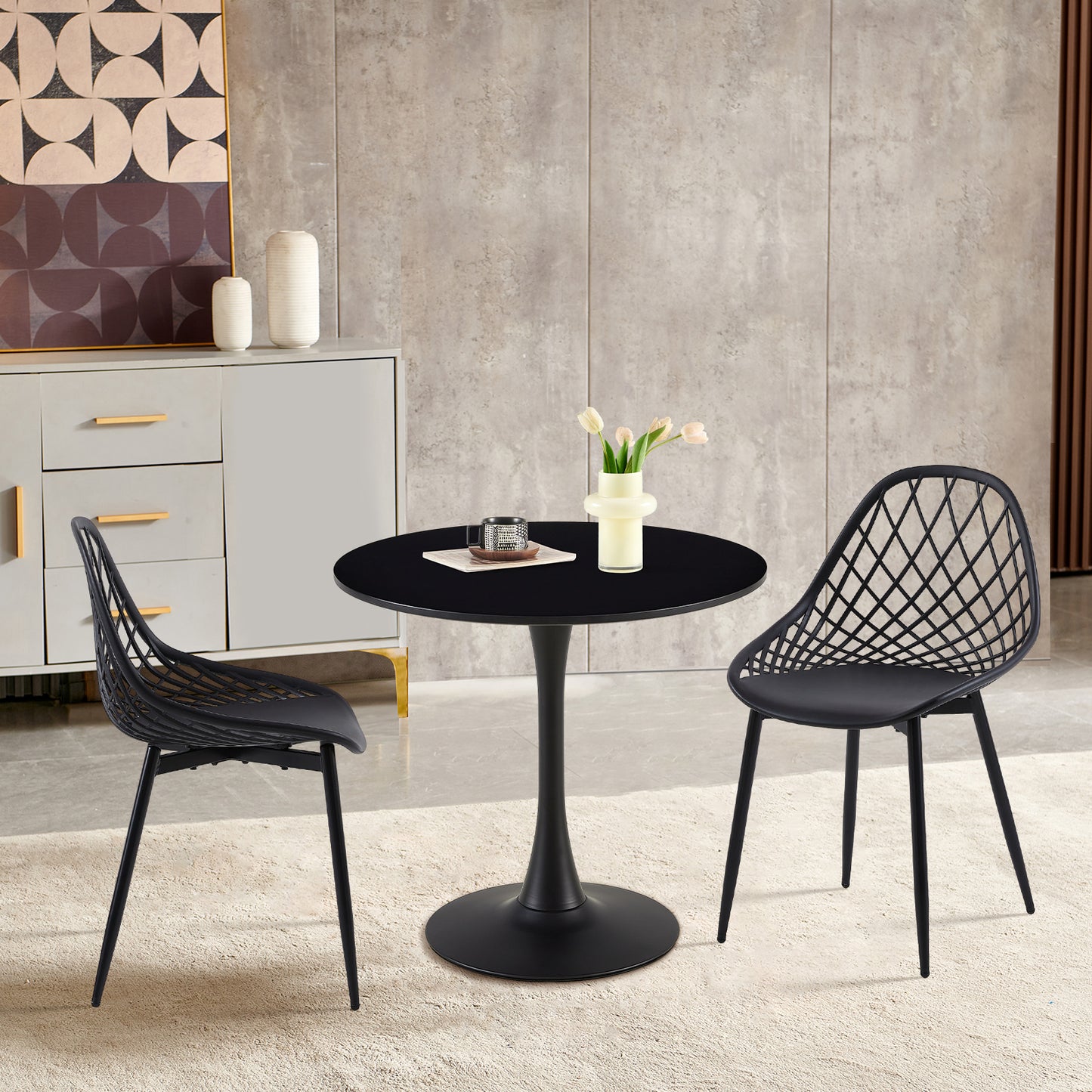 Table ronde de style médiéval moderne - 75 cm pour cuisine/salle à manger/salon/bureau - Noir