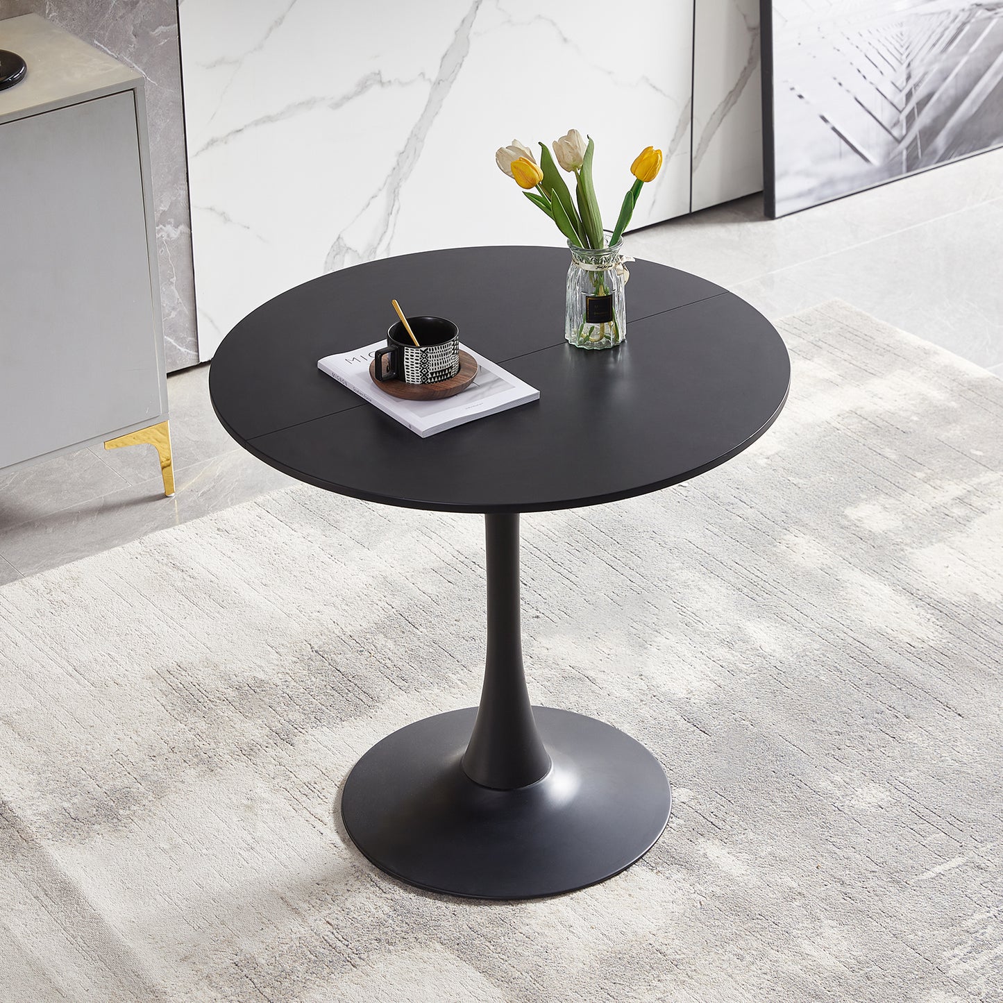 Table Ronde Noir Loisirs Table à Manger Scandinave Balcon Petite Table Ronde(Size:80x80x73cm)