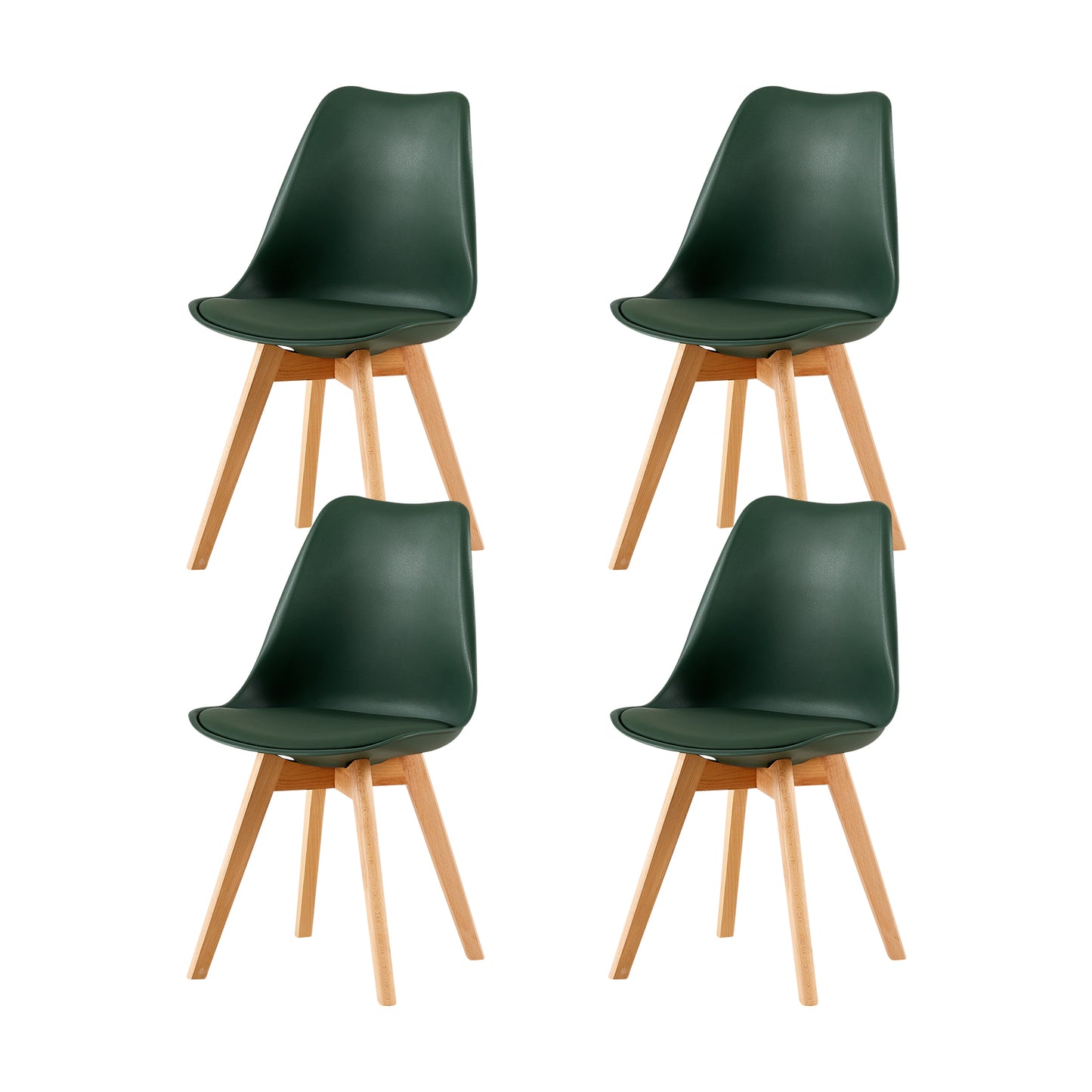 Lot de 4 Chaise de salle à manger de style nordique, Cuisine Rétro Rembourrée Chaise de Salle de Bureau, Pieds en Bois de Hêtre Massif--Vert mat