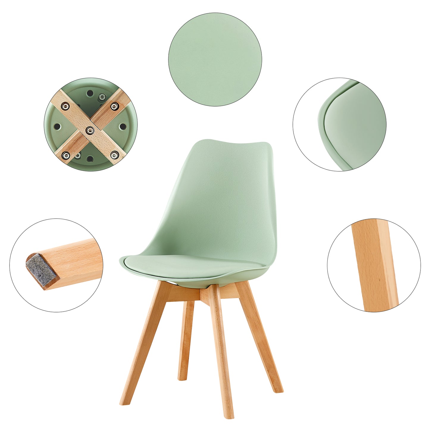 Lot de 4 Chaises Design Plastique Scandinave Chaise de Salle à manger - Vert Clair