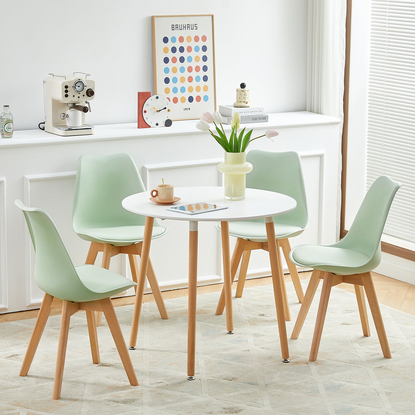 Lot de 4 Chaises Design Plastique Scandinave Chaise de Salle à manger - Vert Clair