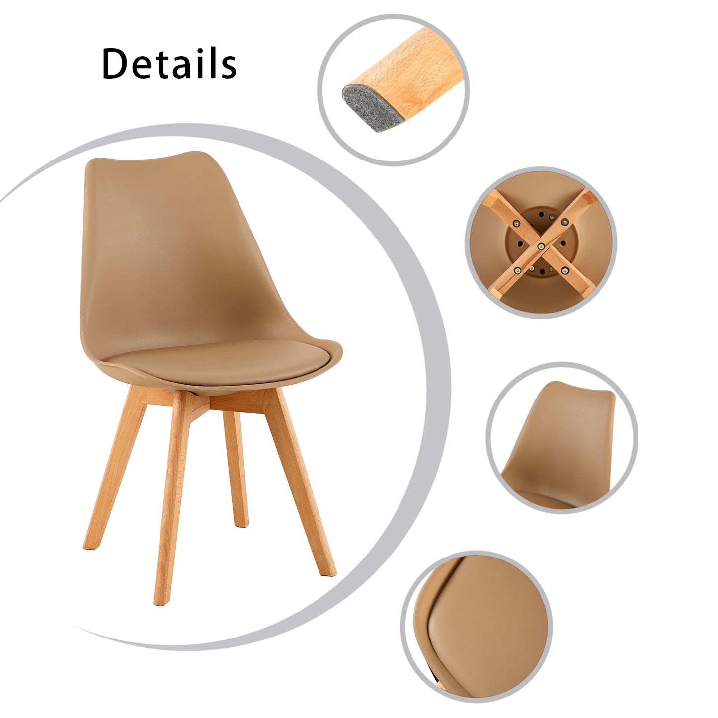 Lot de 1 Chaises Salle à Manger Scandinaves, Chaises Cuisine Design avec Coussin--Kaki