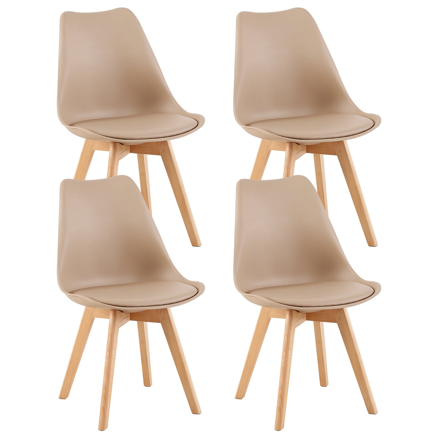 Lot de 4 Chaise de salle à manger de style nordique, Cuisine Rétro Rembourrée Chaise de Salle de Bureau, Pieds en Bois de Hêtre Massif--Kaki