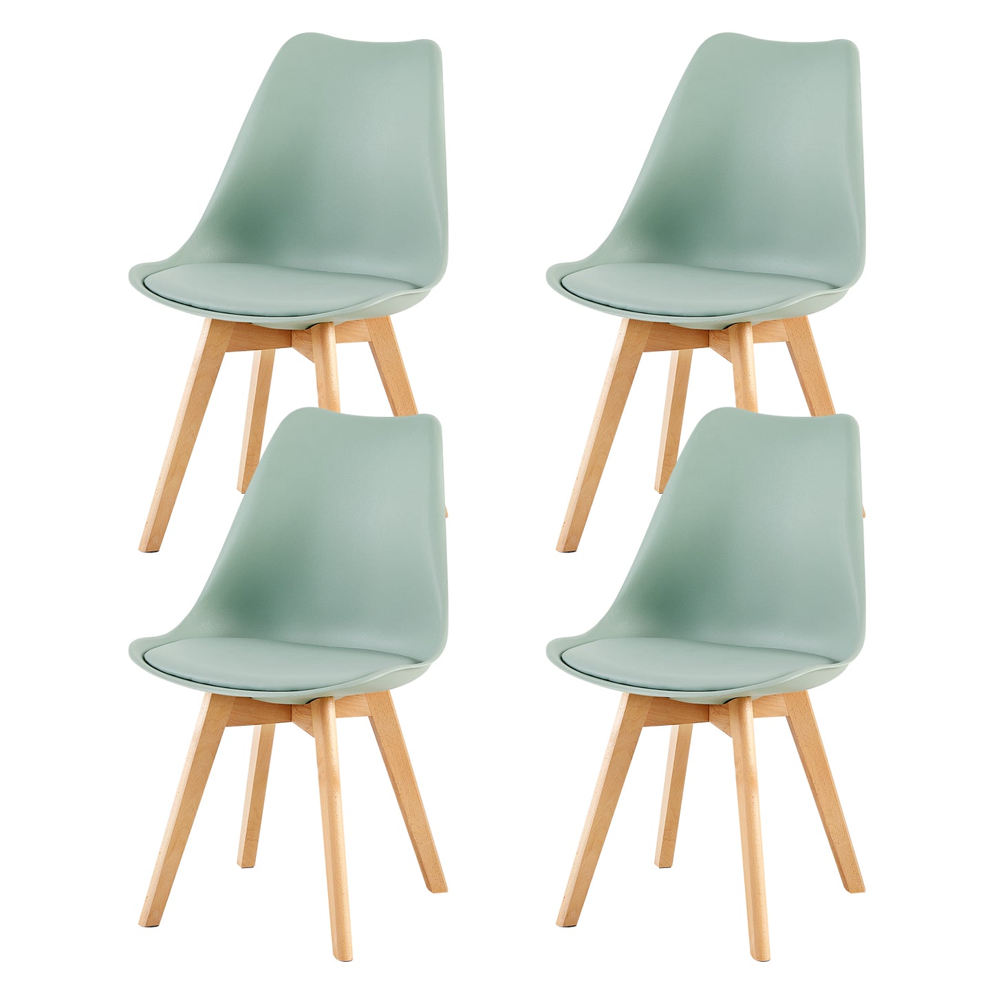 Lot de 4 Chaise de salle à manger de style nordique, Cuisine Rétro Rembourrée Chaise de Salle de Bureau, Pieds en Bois de Hêtre Massif--Vert clair