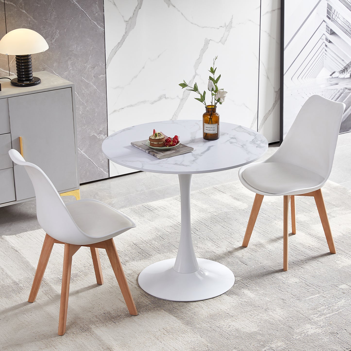 Table Ronde Blanc Loisirs Table à Manger Scandinave Balcon Petite Table Ronde(Size:80x80x73cm)