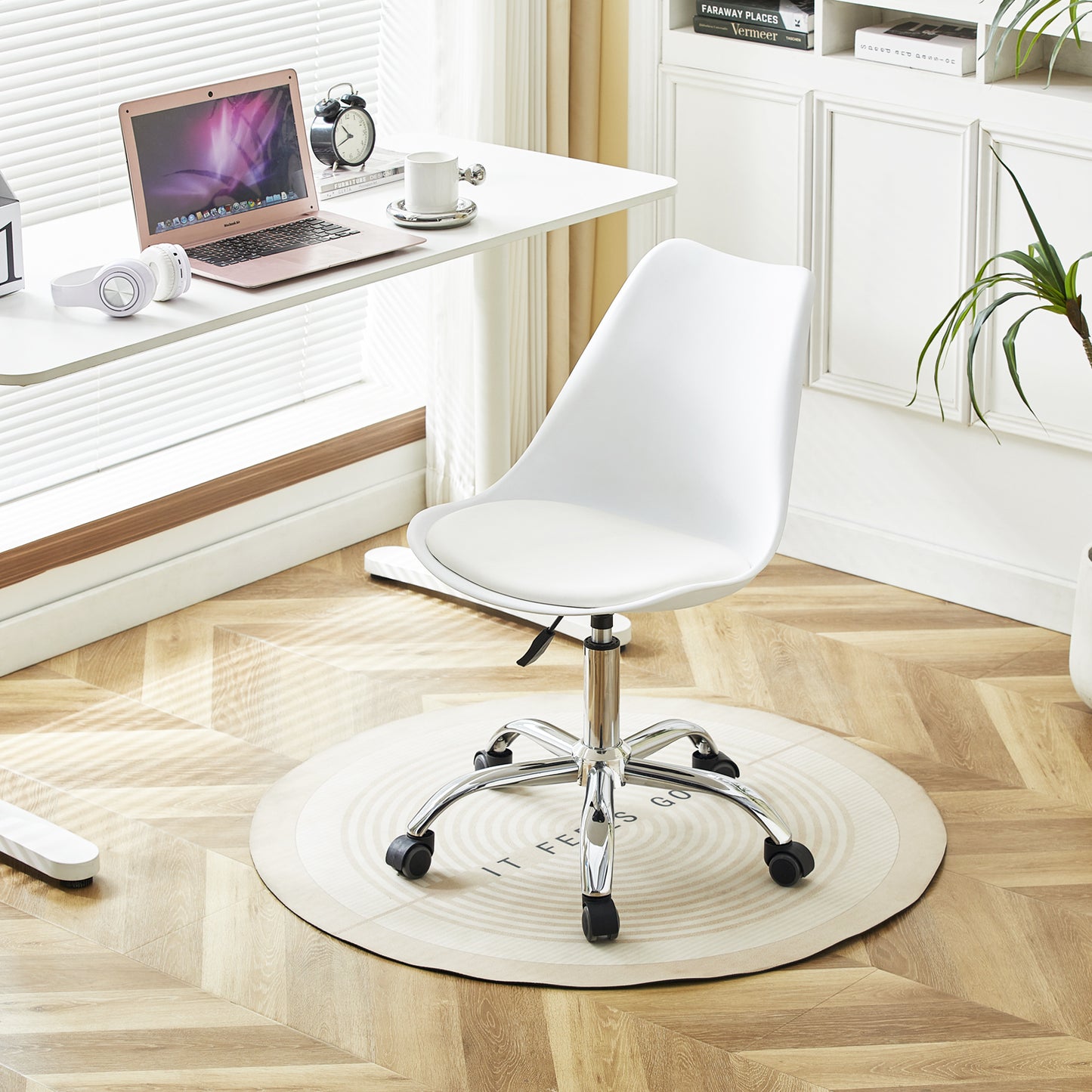 Eco friendly PP chaise de bureau - pieds en acier - relevable - 56 * 4 * 81 - 92cm - Blanc