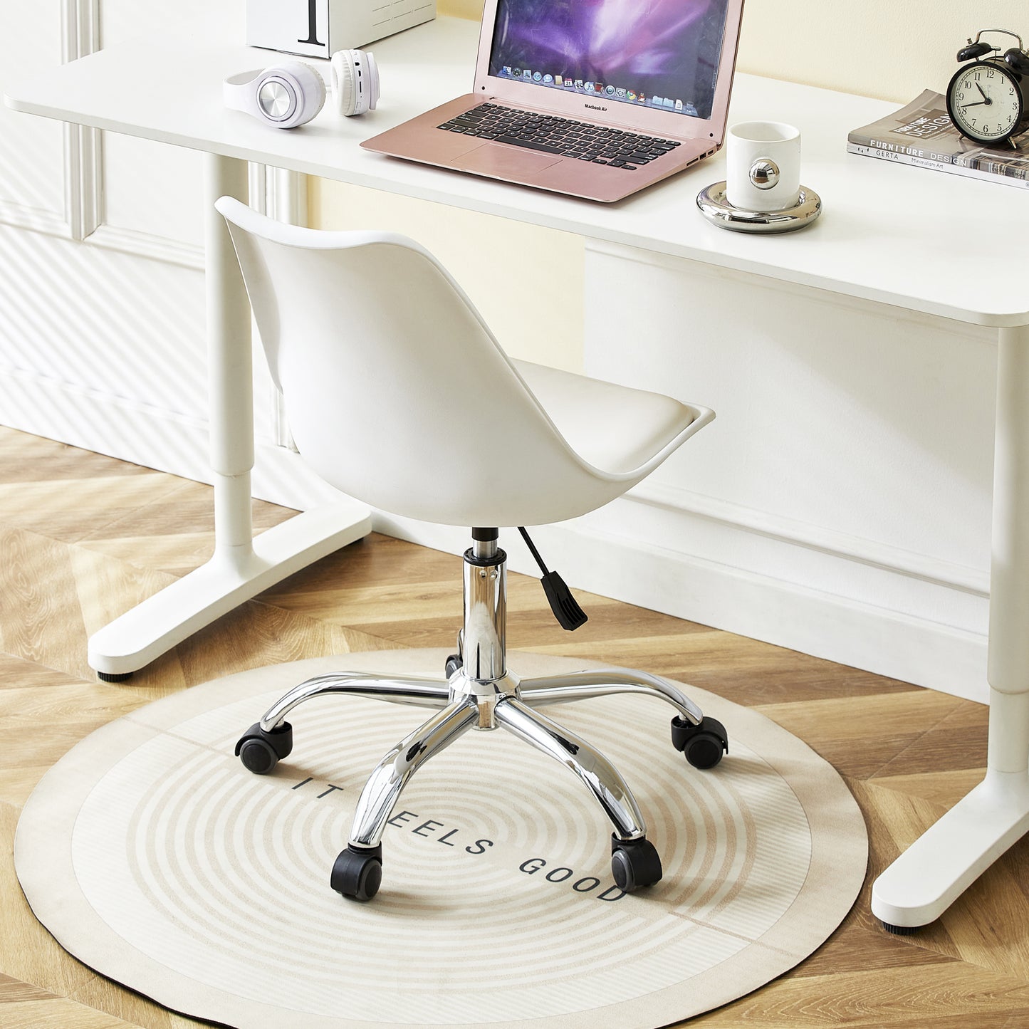 Eco friendly PP chaise de bureau - pieds en acier - relevable - 56 * 4 * 81 - 92cm - Blanc