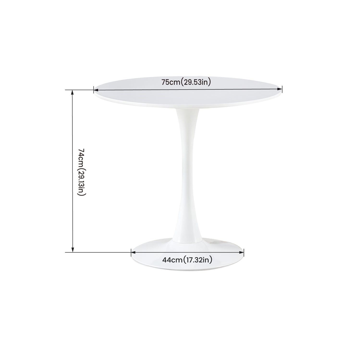 Table ronde de style médiéval moderne 75 cm pour cuisine/salle à manger/salon/bureau - Blanc