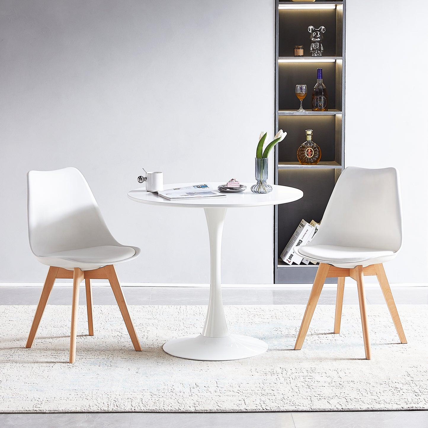 Table à Manger Nordique Style Tulipe - Petite Table Ronde pour Balcon - Blanc