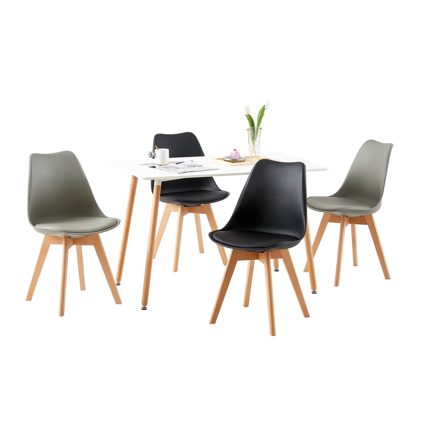 Lot de 4 chaises au design contemporain Scandinave pour salle à manger - Mélange de couleurs 2 Gris + 2 Noir