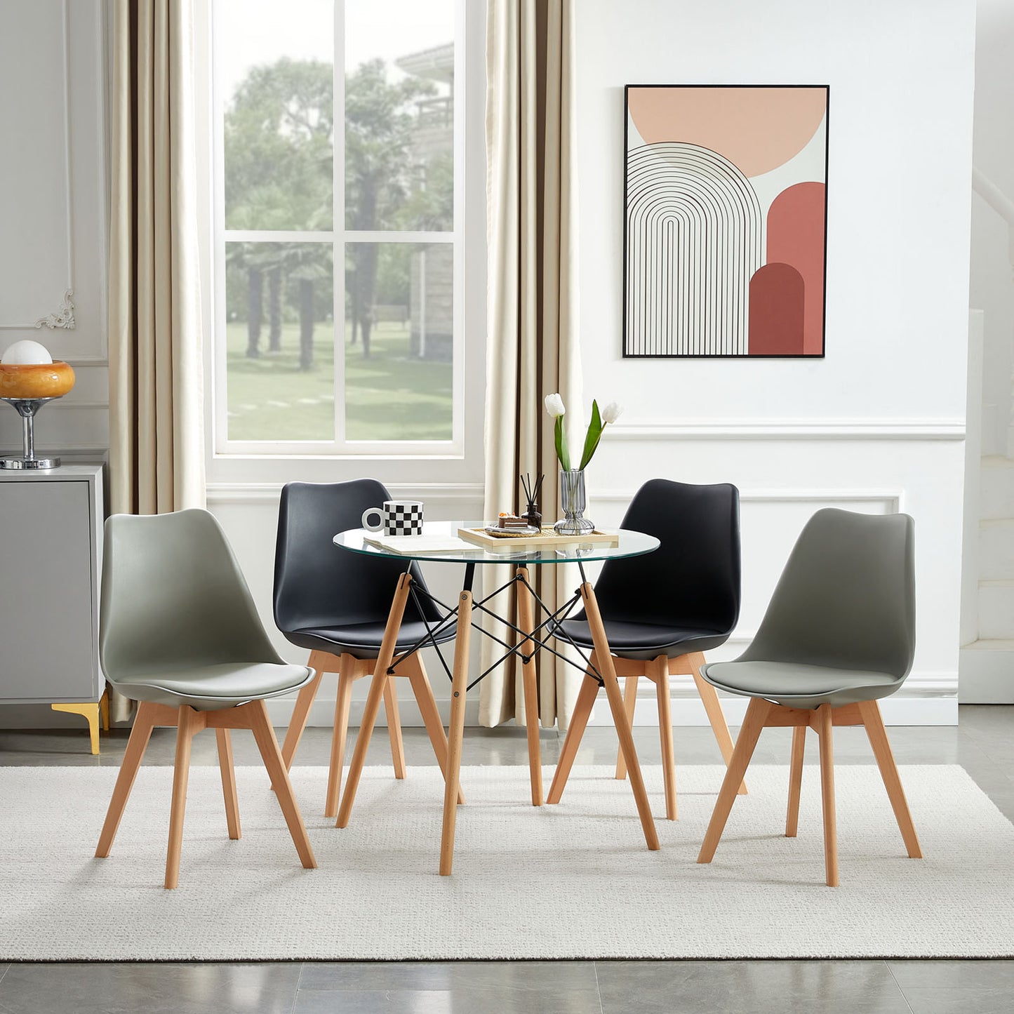 Lot de 4 chaises au design contemporain Scandinave pour salle à manger - Mélange de couleurs 2 Gris + 2 Noir