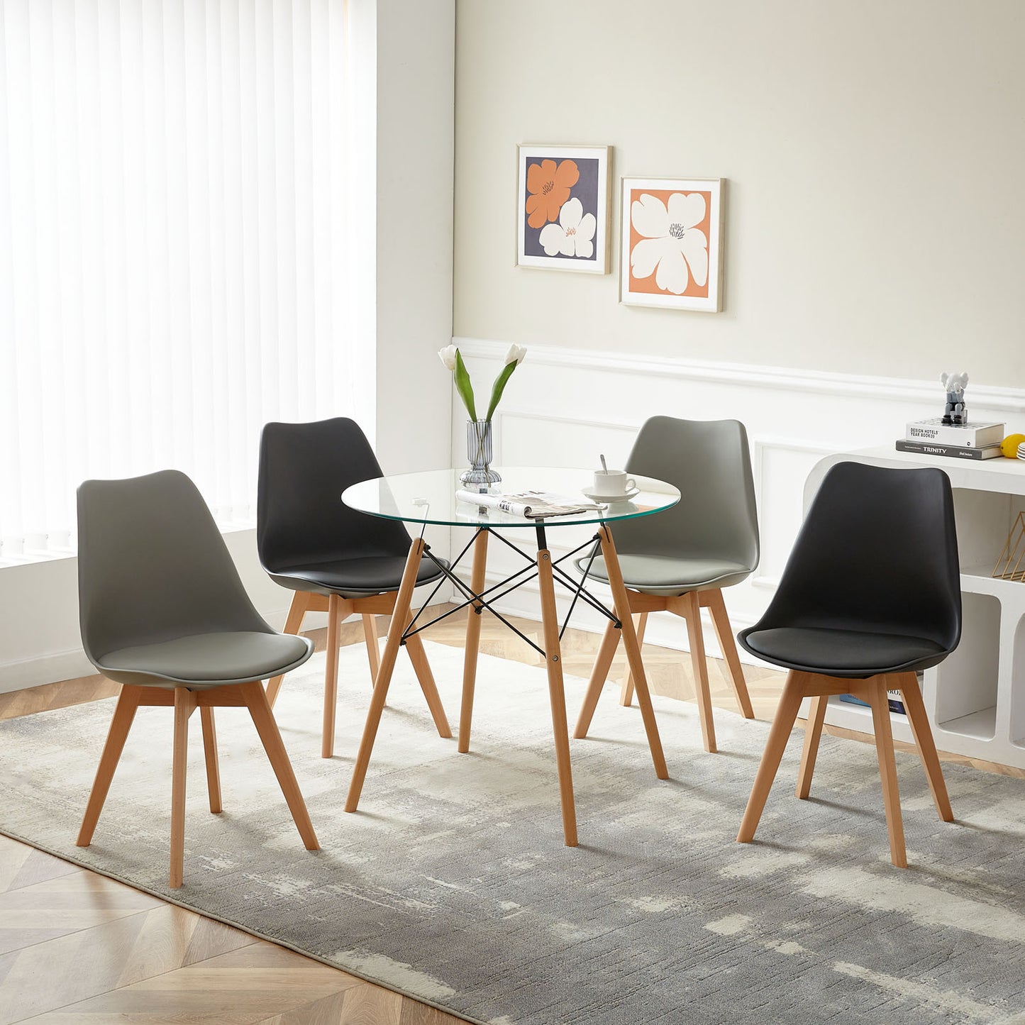 Lot de 4 chaises au design contemporain Scandinave pour salle à manger - Mélange de couleurs 2 Gris + 2 Noir