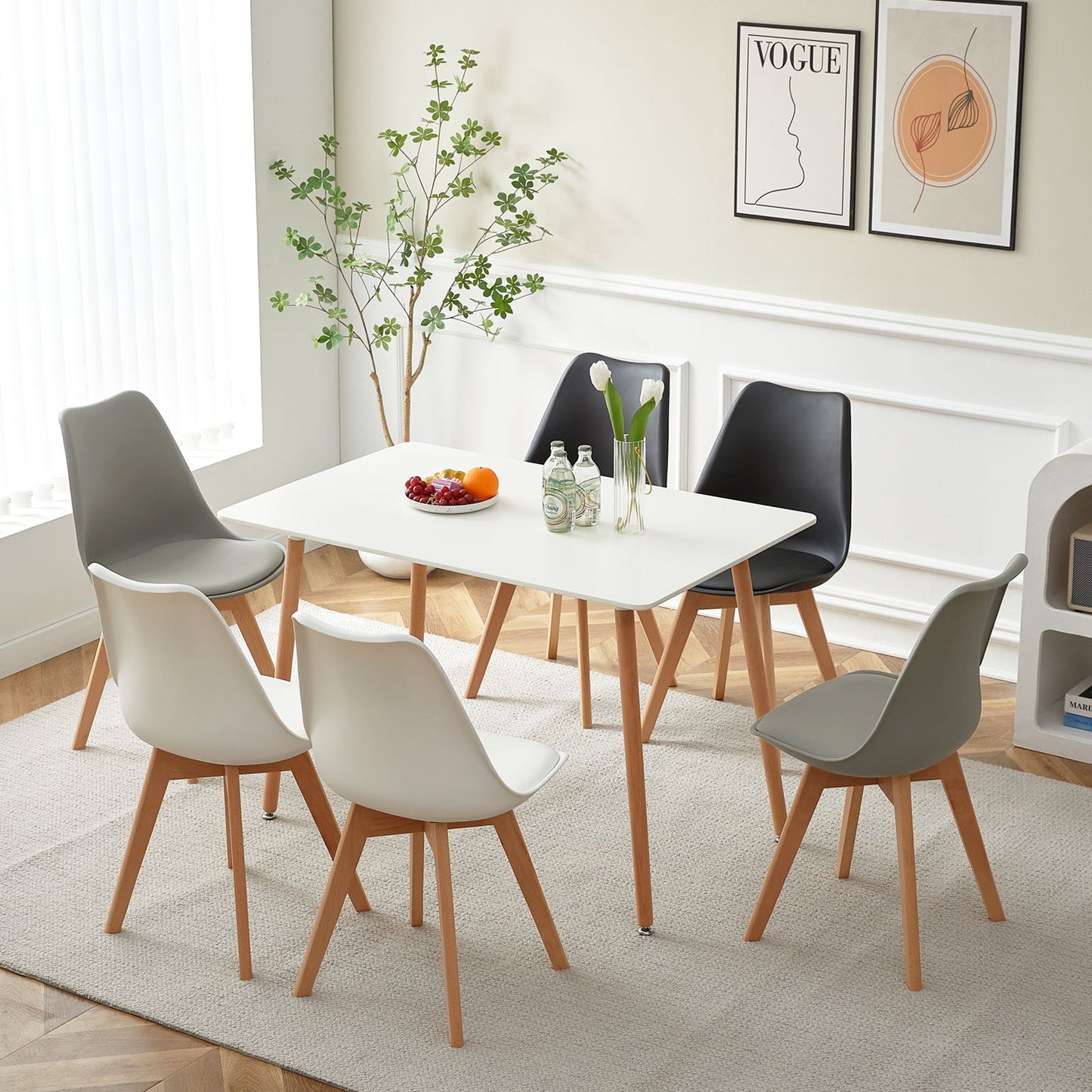lot de 6 chaises de salle à manger design contemporain scandinave-Melange de Couleurs 2 Gris + 2 Noir + 2 Blanc