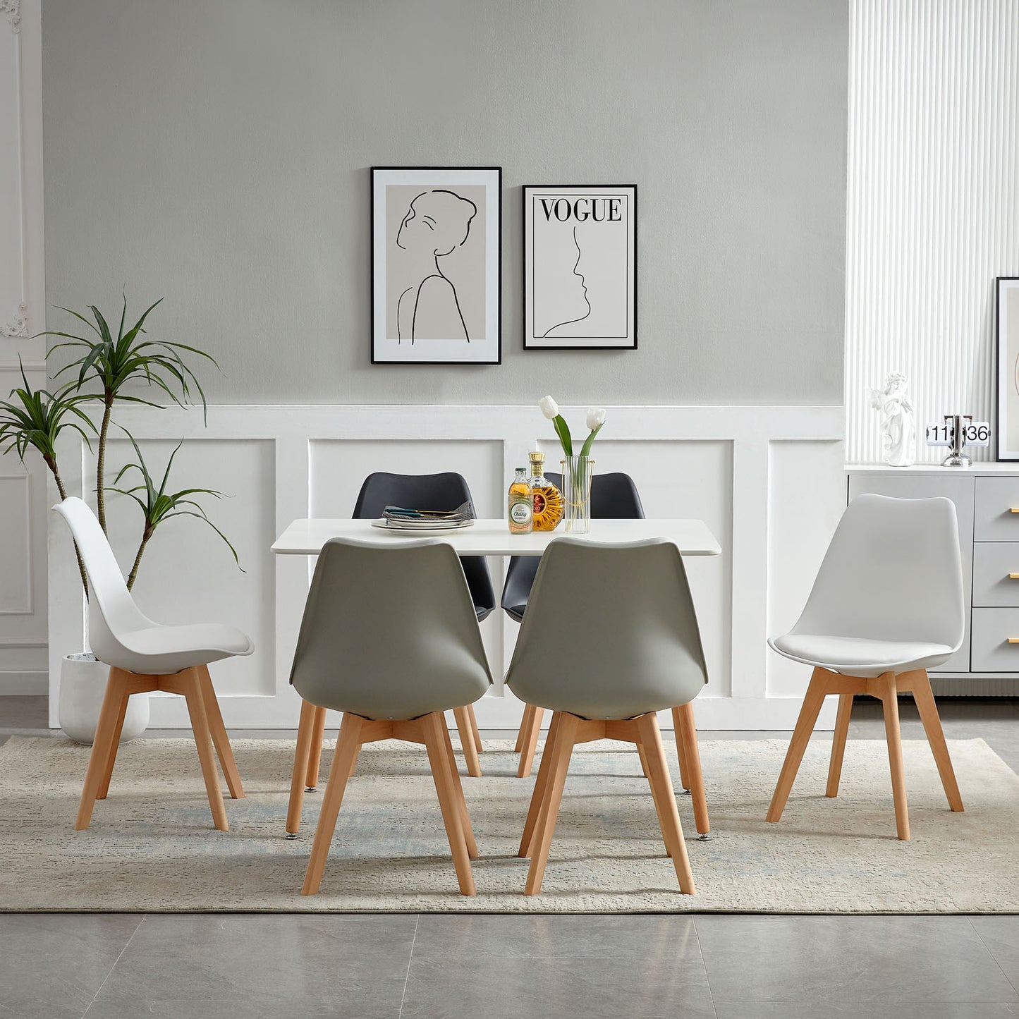 lot de 6 chaises de salle à manger design contemporain scandinave-Melange de Couleurs 2 Gris + 2 Noir + 2 Blanc
