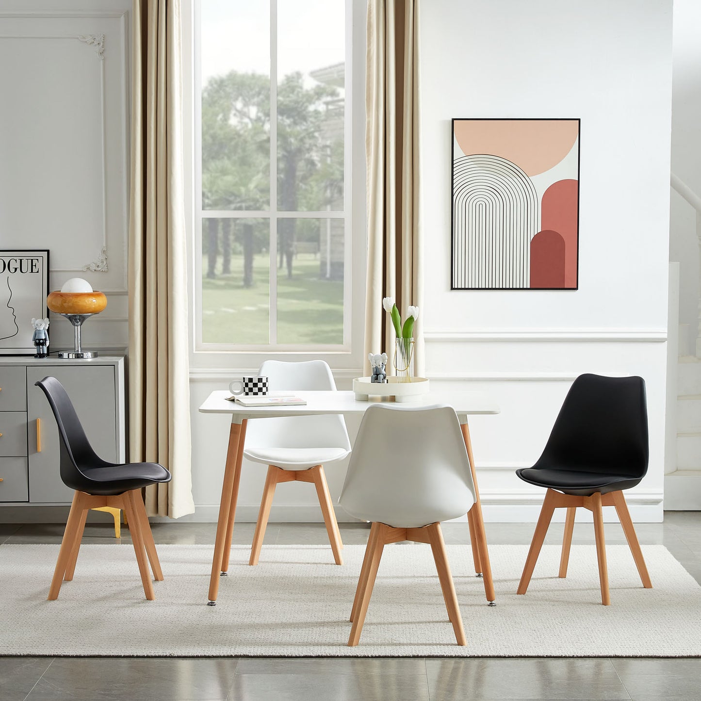 lot de 4 chaises de salle à manger design contemporain scandinave-Melange de Couleurs 2 Blanc + 2 Noir