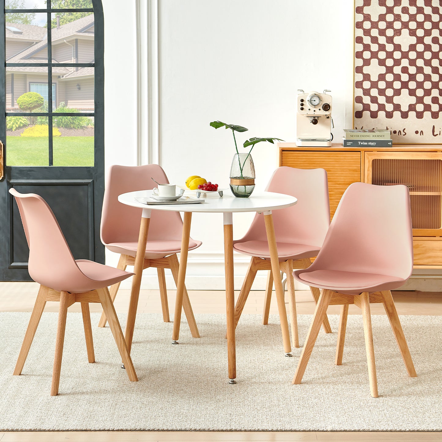 Lot de 2 chaises de cuisine en a manger design contemporain scandinave pieds bois de chene - Couleur Pate de Haricot