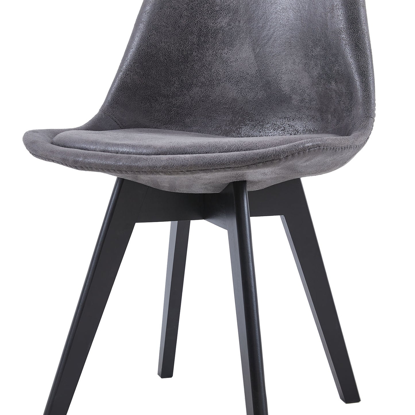 Lot de 2 Chaises de Salle à Manger Scandinaves en Suède Leather, Chaises de Cuisine avec Rembourrés & Pieds en Bois Massif Peints en Noir, Gris Foncé