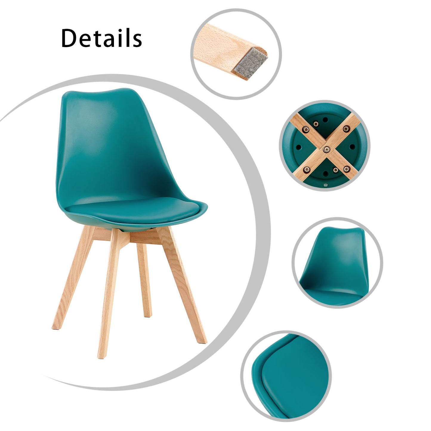 Lot de 4 chaises de cuisine en a manger design contemporain scandinave pieds bois de chene - Lac bleu