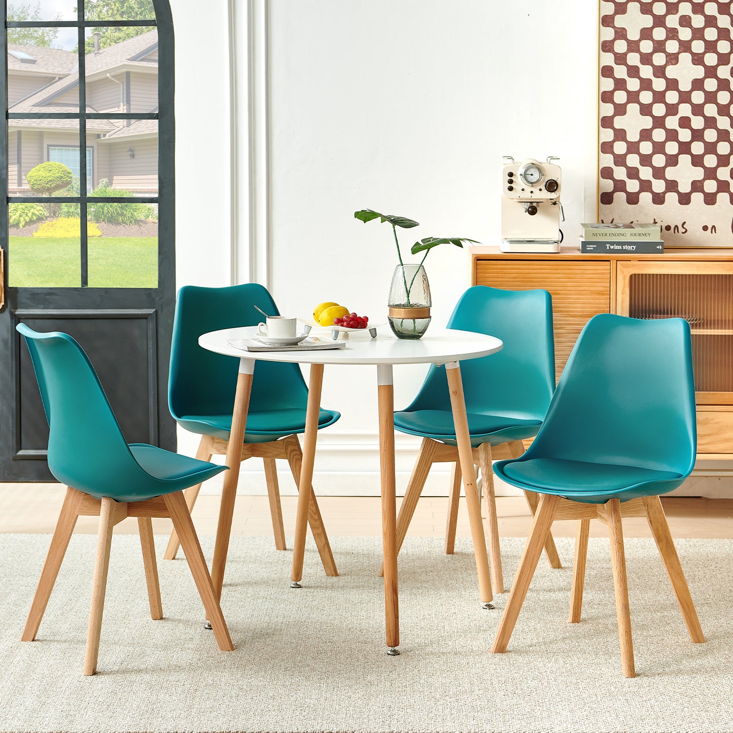 Lot de 4 chaises de cuisine en a manger design contemporain scandinave pieds bois de chene - Lac bleu
