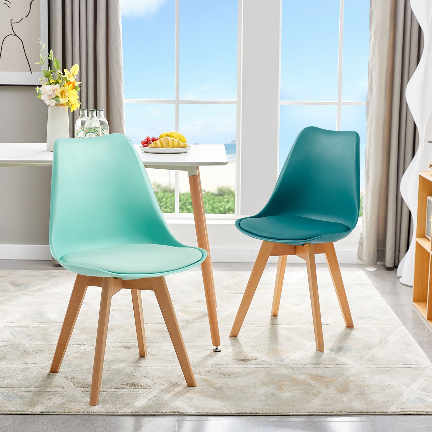 Cuisine Design avec Coussins en Cuir et Pieds en Hêtre Massif-Mélangez et associez deux couleurs--Vert menthe et bleu lac