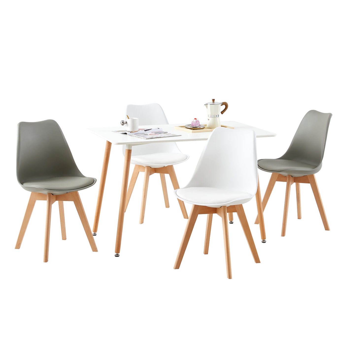 Lot de 4 chaises Scandinaves au design contemporain pour salle à manger - Mélange de couleurs 2 Blanc + 2 Gris