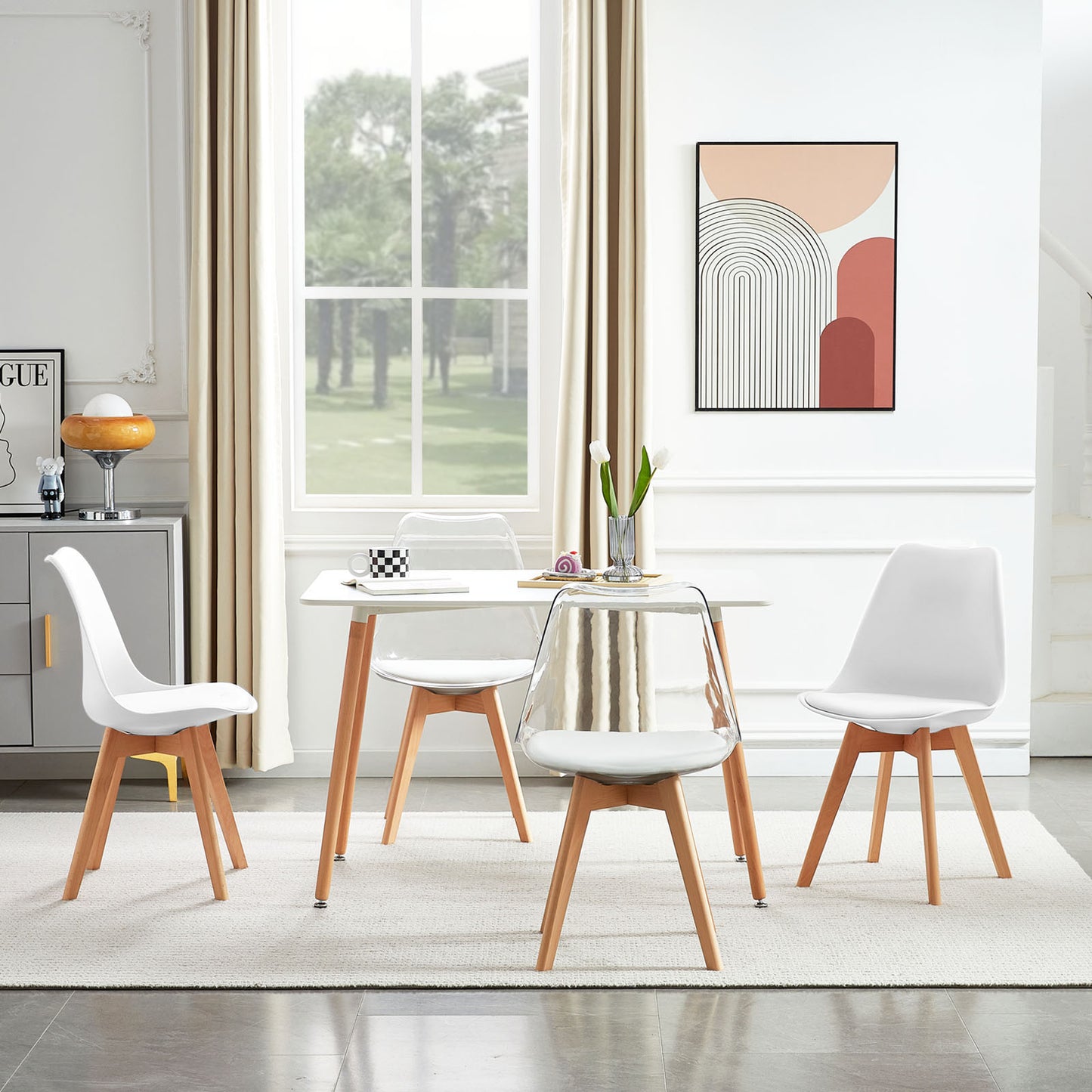 Lot de 4 chaises au design contemporain Scandinave pour salle à manger-Couleur mixte
