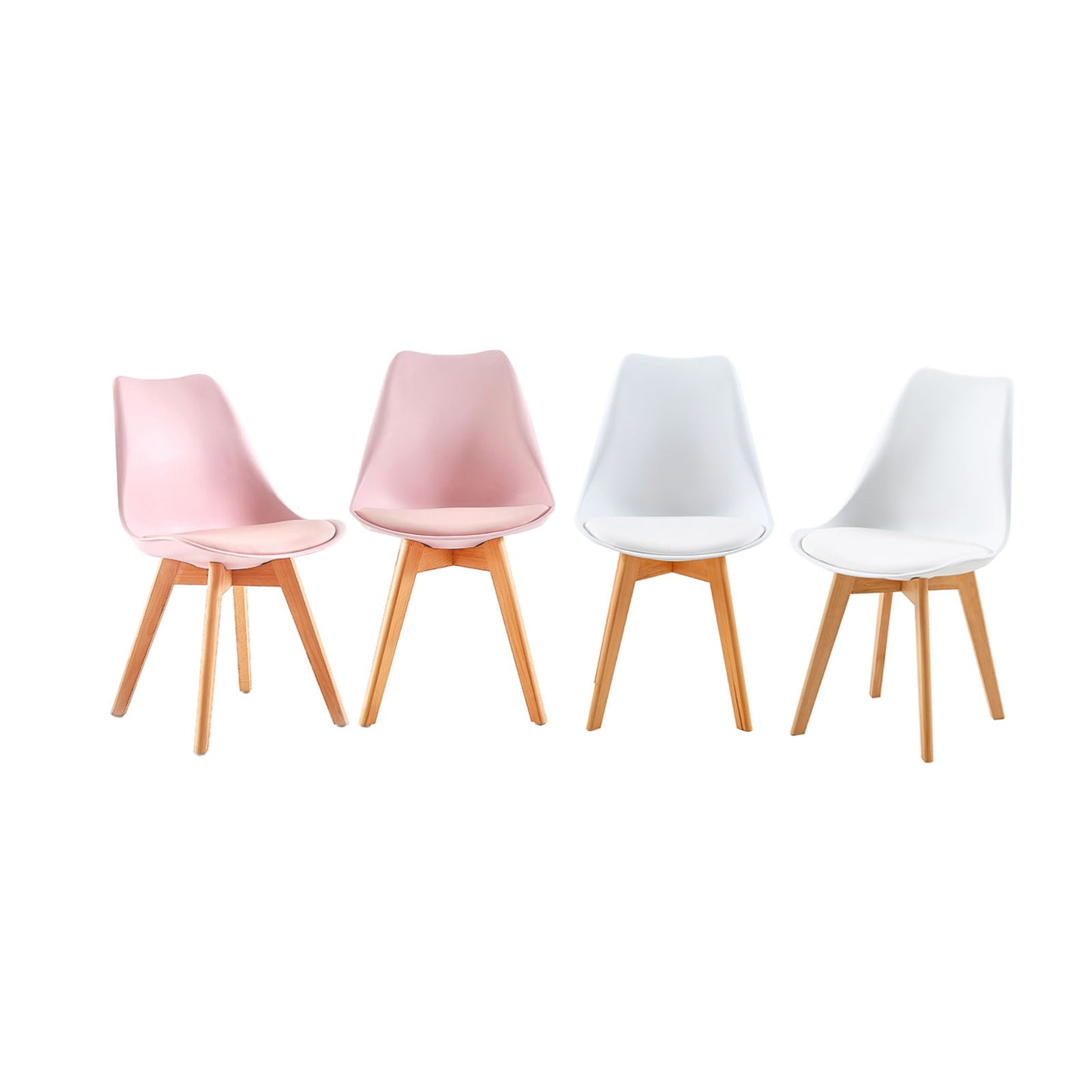 Lot de 4 Chaises de salle à manger PP avec pieds en hêtre - Blanc et Rose