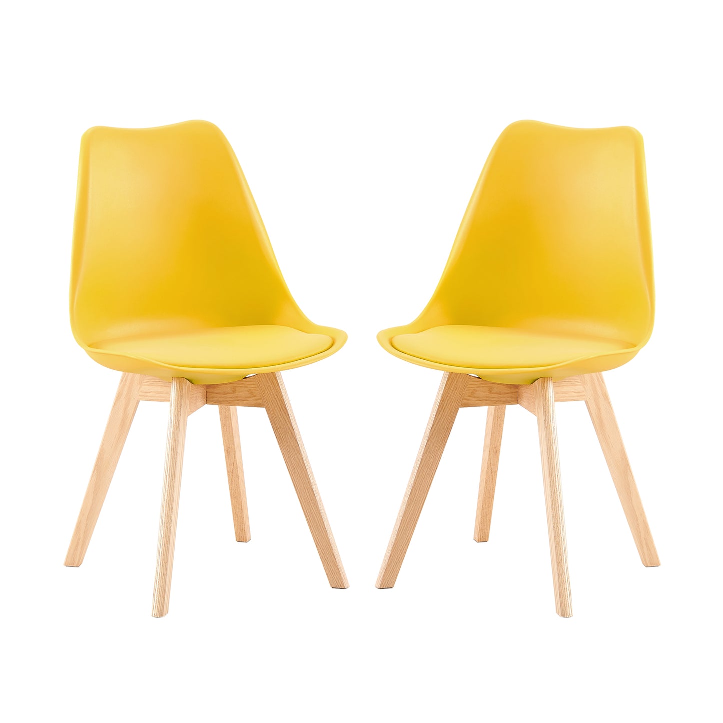 Lot de 2 chaises de cuisine en a manger design contemporain scandinave pieds bois de chene - Jaune