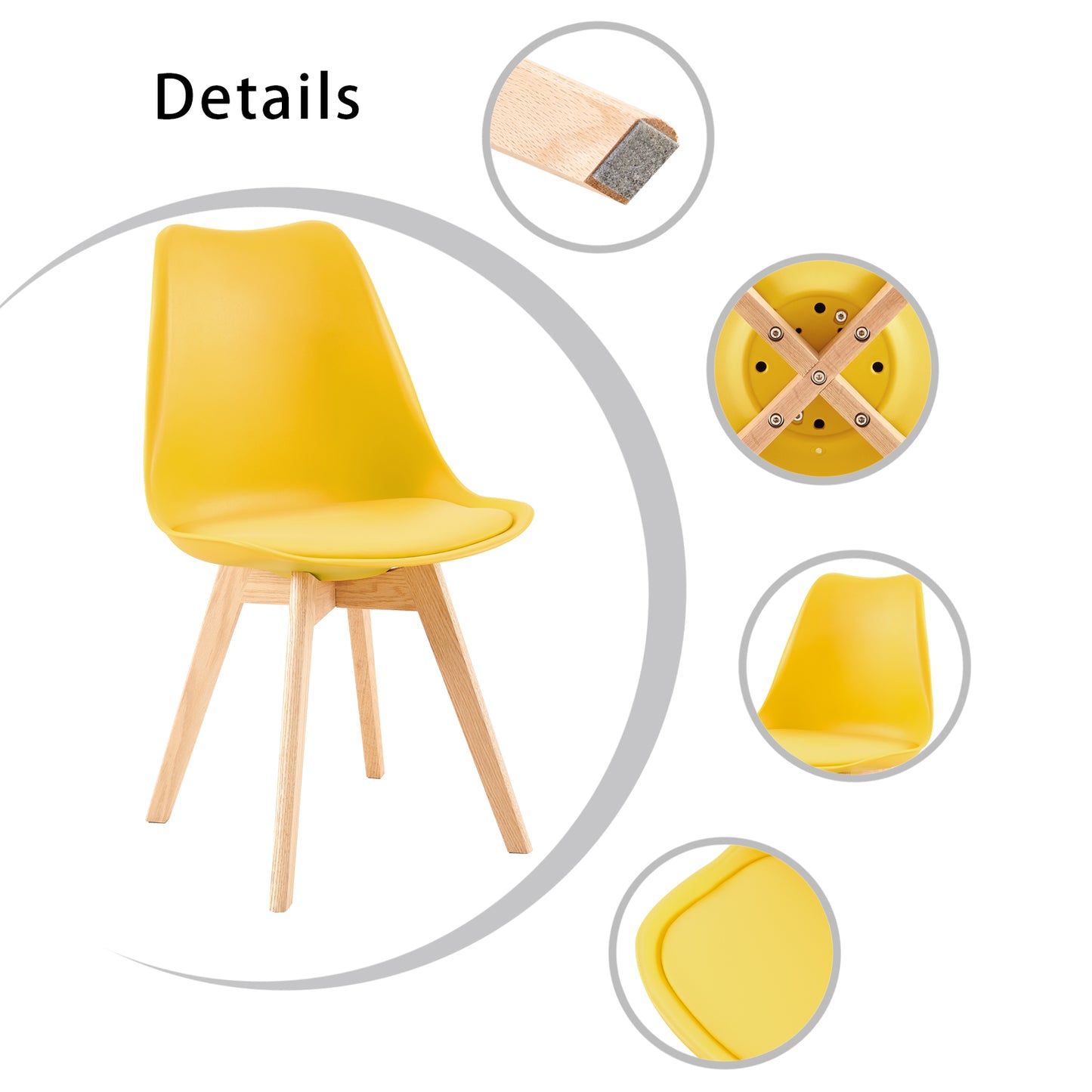 Lot de 4 chaises de cuisine en a manger design contemporain scandinave pieds bois de chene - Jaune