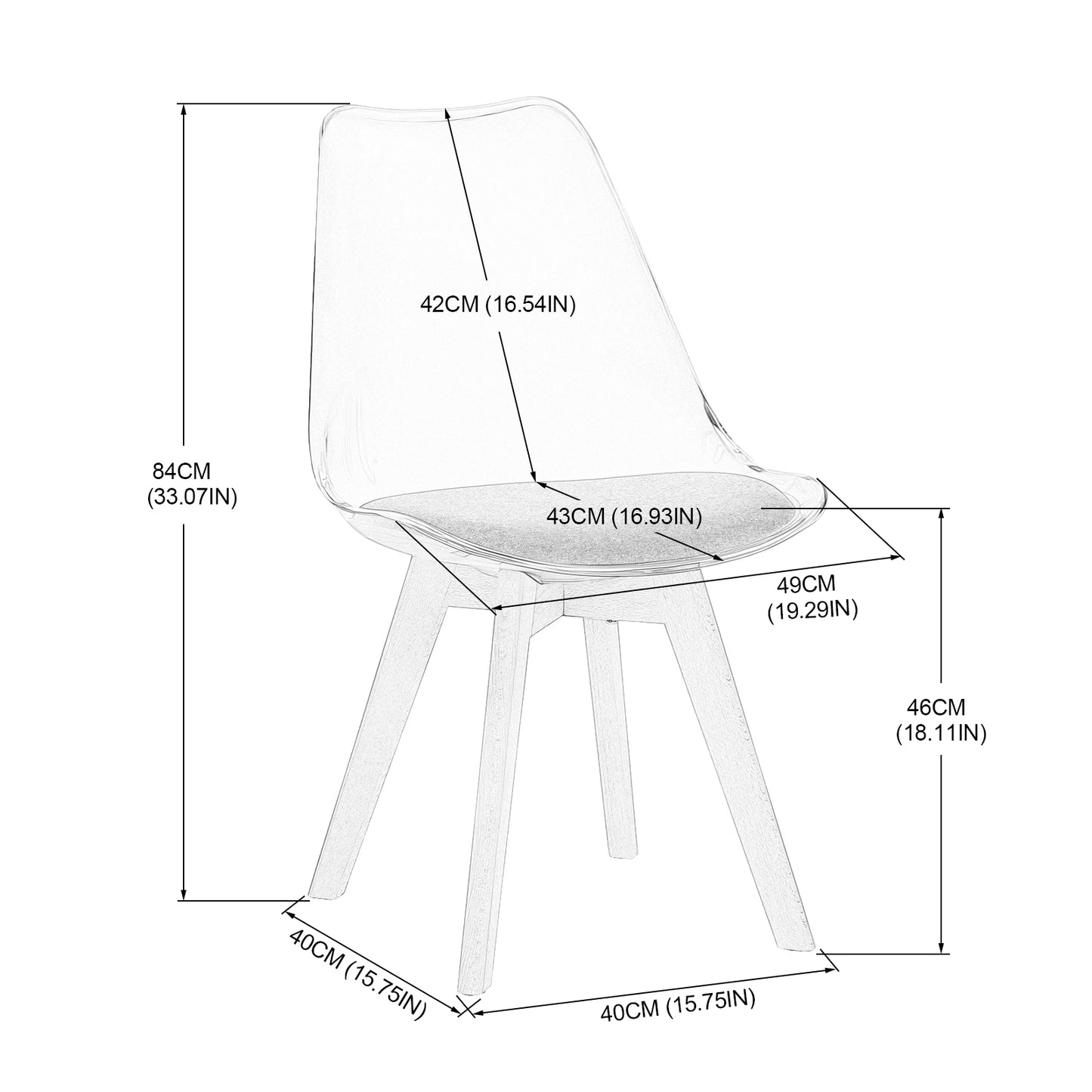 Ensemble de Table et Chaises Scandinave pour 2 à 4 Personnes - Table Ronde en Verre à Pieds en Bois et Lot de 4 Chaises Transparentes au Design Épuré
