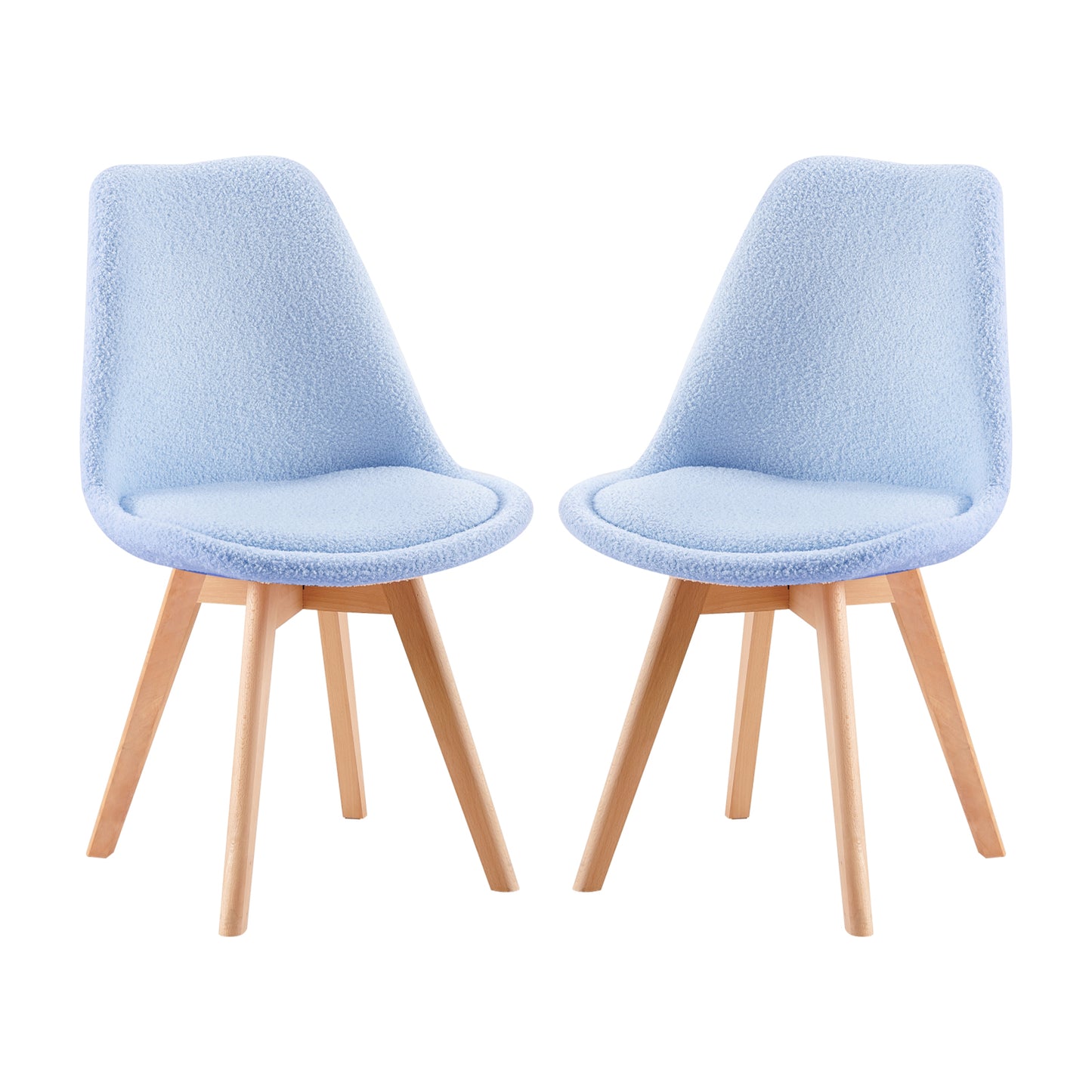 Chaise Lot de 2, Nordique en Peluche d'agneau,Chaise de Cuisine avec Pieds en HêTre Massif et Coussin en Laine d'agneau,Bleu clair