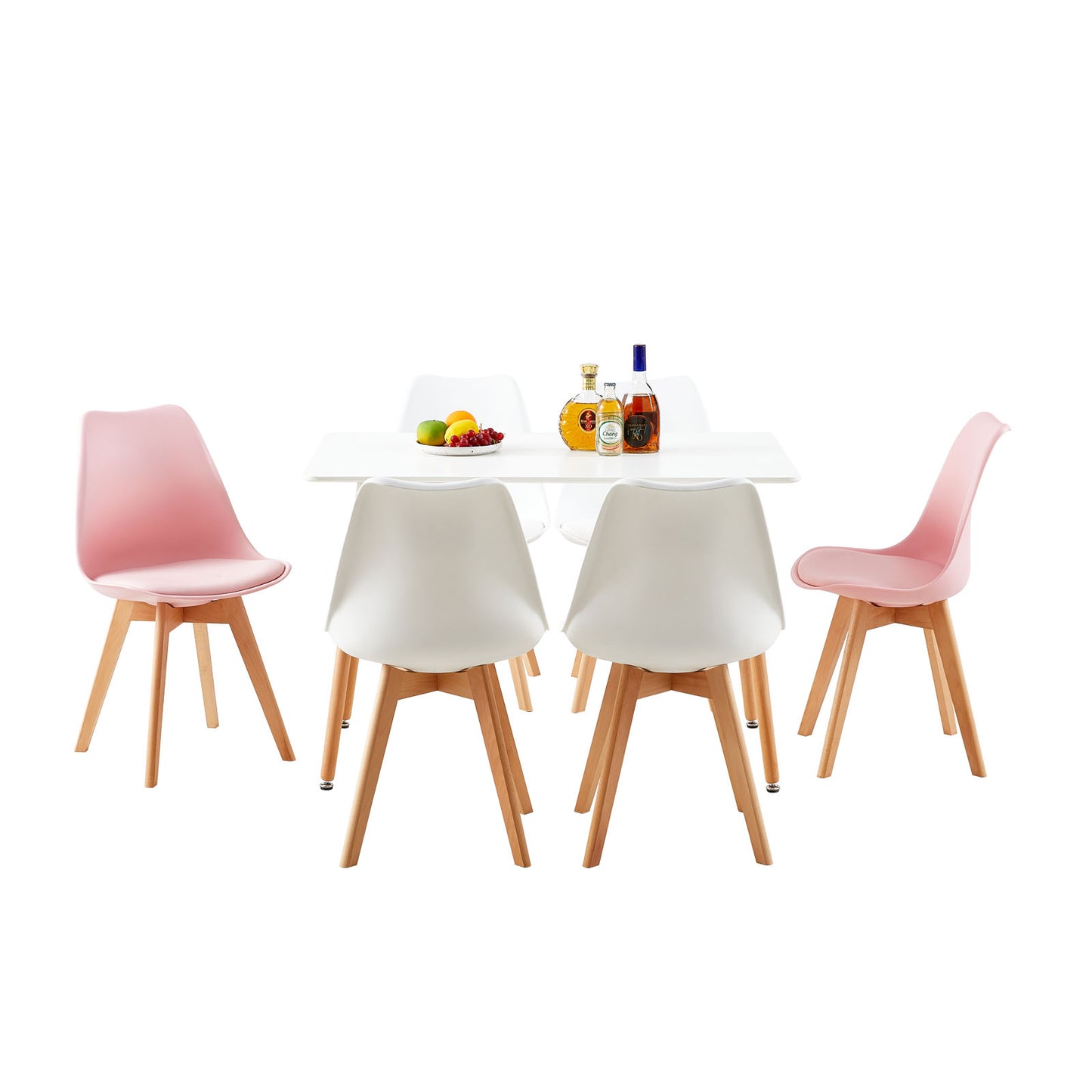 Lot de 6 chaises Scandinaves au design contemporain pour salle à manger - Mélange de couleurs 4 Blanc + 2 Rose