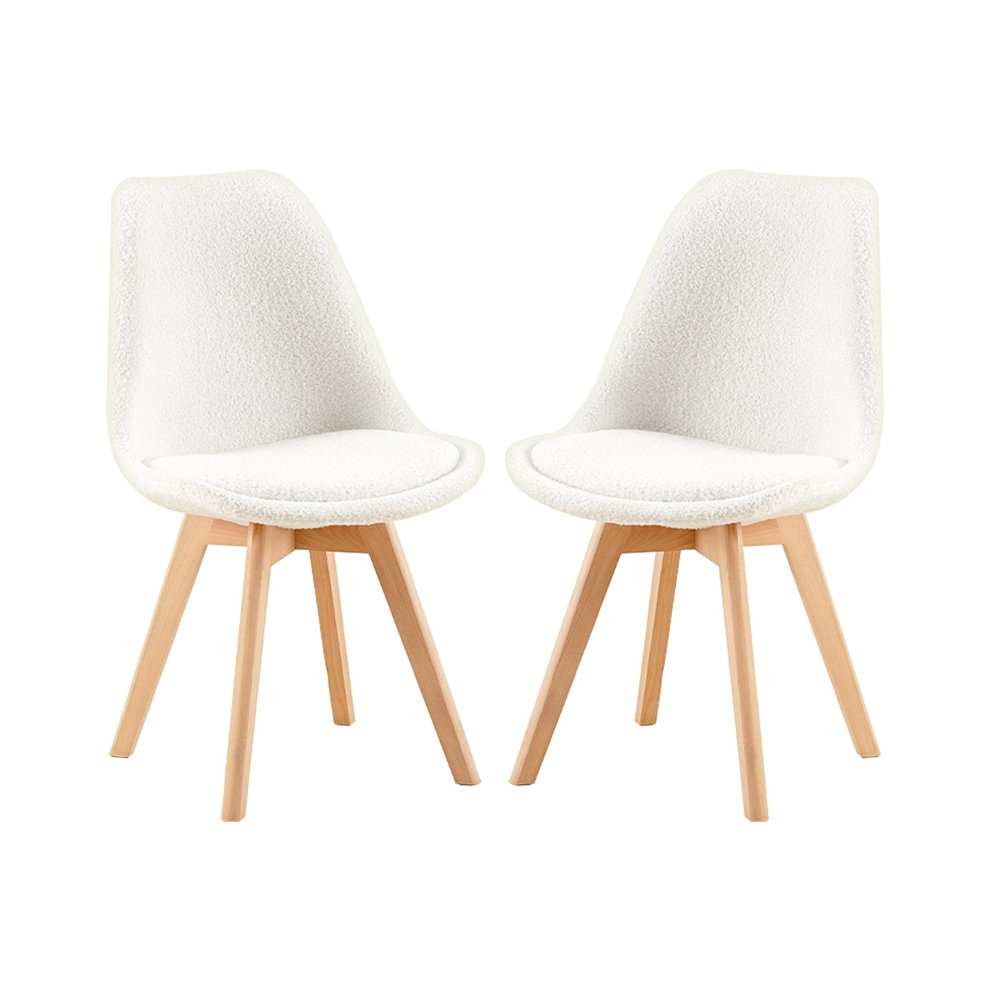 Chaise Lot de 2, Nordique en Peluche d'agneau,Chaise de Cuisine avec Pieds en HêTre Massif et Coussin en Laine d'agneau,Blanc