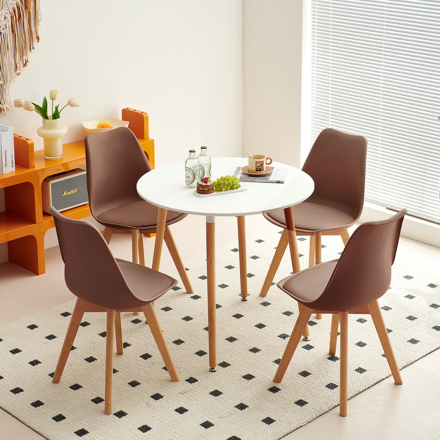 Lot de 2 Chaises de Cuisine Rétro Rembourrée Chaise de Salle de Bureau, Pieds en Bois de Hêtre Massif--Chocolat