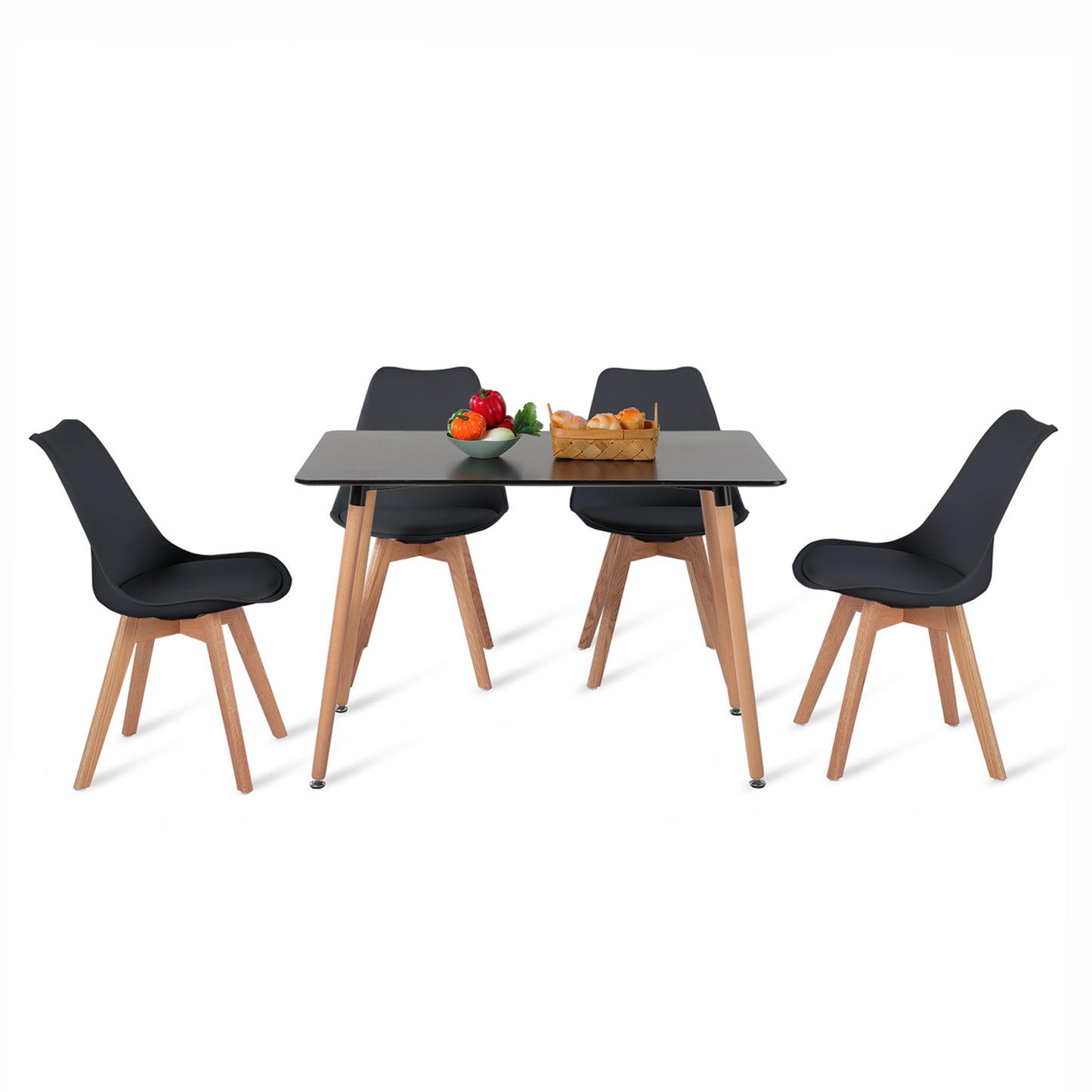 Lot de 2 chaises de cuisine en a manger design contemporain scandinave pieds bois de chene - Noir