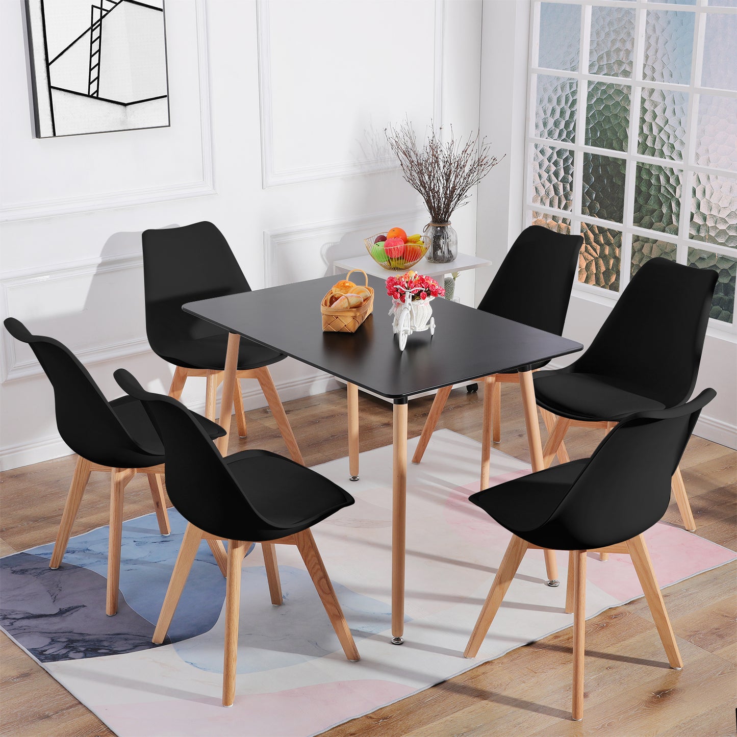 Lot de 2 chaises de cuisine en a manger design contemporain scandinave pieds bois de chene - Noir