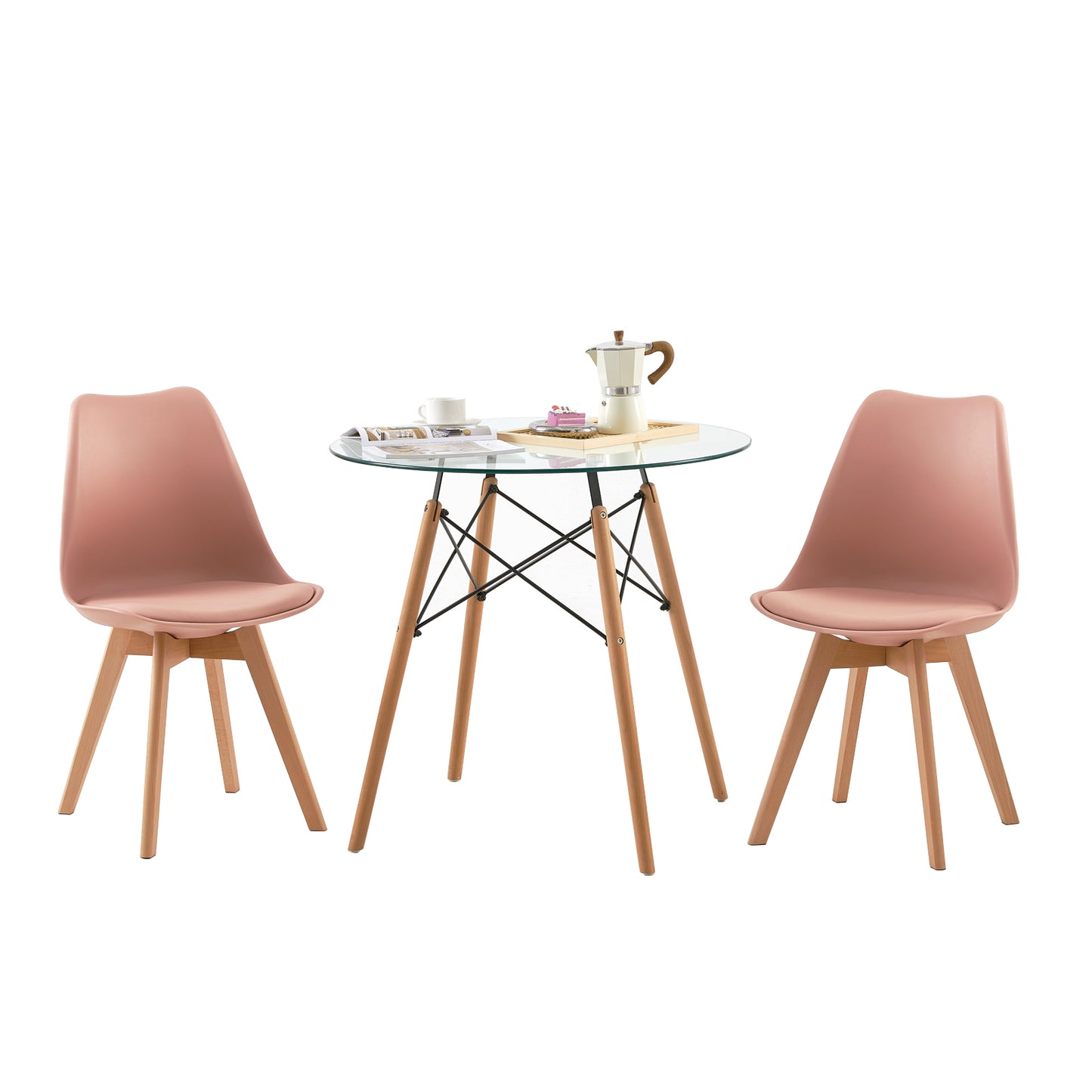 Lot de 6 Chaises de Cuisine Rétro Rembourrée Chaise de Salle de Bureau, Pieds en Bois de Hêtre Massif
