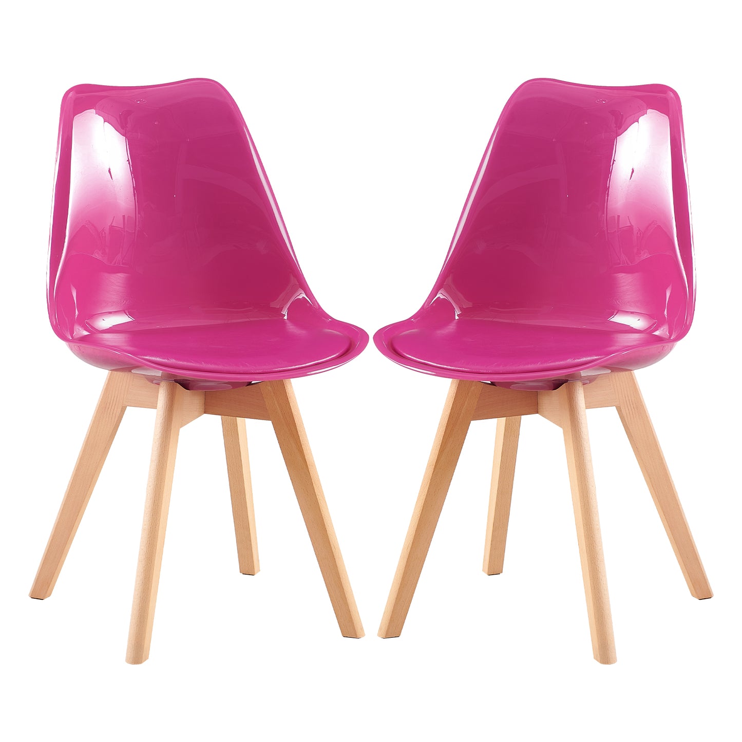 Chaise Lot de 2, chaises de bureau, chaises de vanité avec sièges rembourrés et pieds en hêtre massif pour salle à manger, salon, chambre, bureau, couleur violet vif