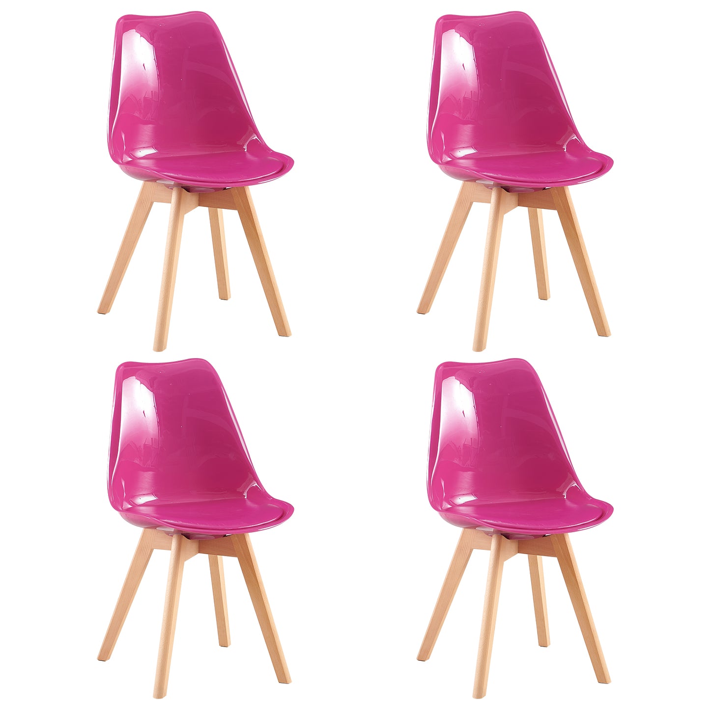 Chaise Lot de 4, chaises de bureau, chaises de vanité avec sièges rembourrés et pieds en hêtre massif pour salle à manger, salon, chambre, bureau, couleur violet vif